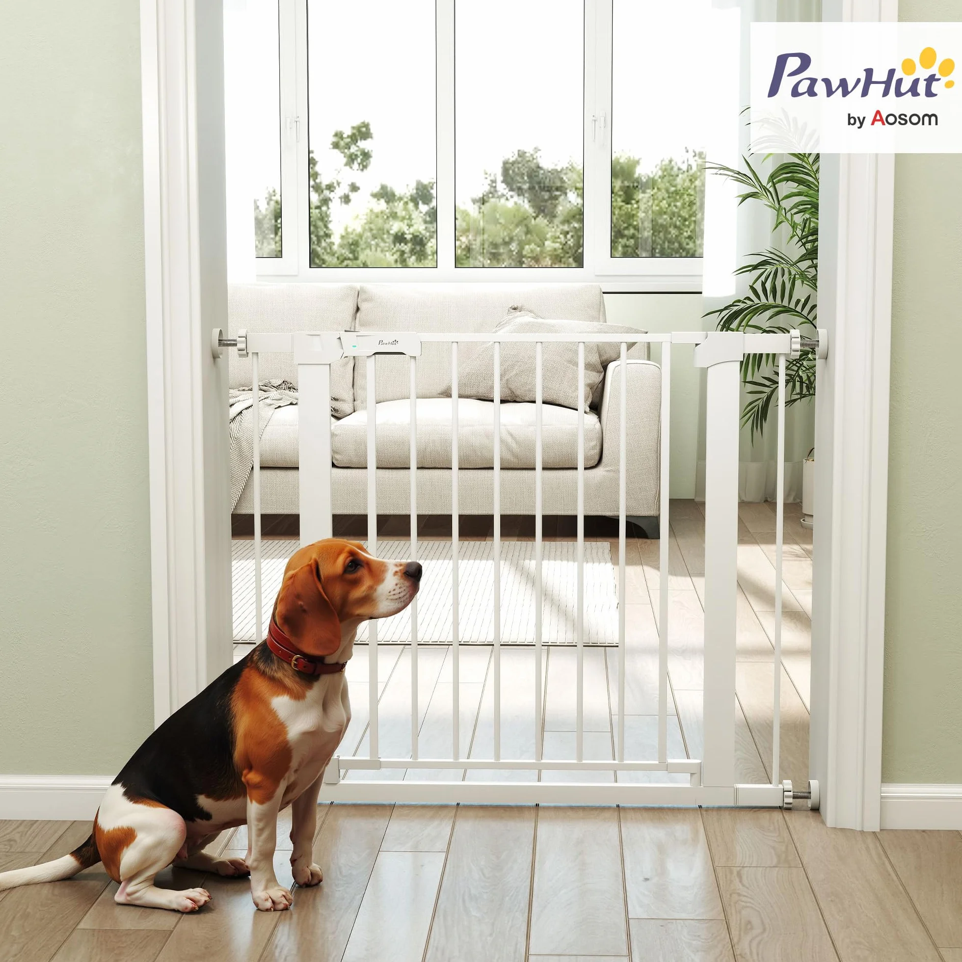 PawHut Cancelletto di Sicurezza per Cani con Fissaggio a Pressione, Cancellino per Cani Estensibile 76-97cm per Scale e Porte, Bianco