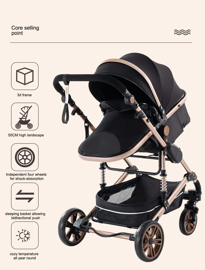 Passeggino 3 in 1 Trio Carrozzina Pieghevole Neonato Rosa