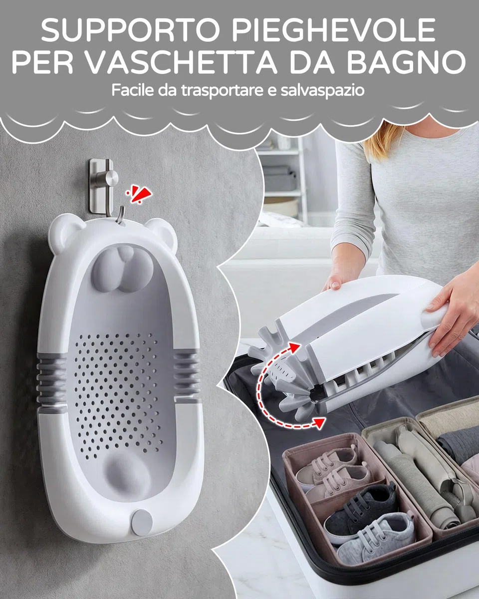 Vaschetta da bagno pieghevole per Neonato con supporto, vaschetta da bagno per Bambino con sedile antiscivolo e ventose, 0-6 mesi: articoli indispensabili per neonati, ideale come Bambino appena nato