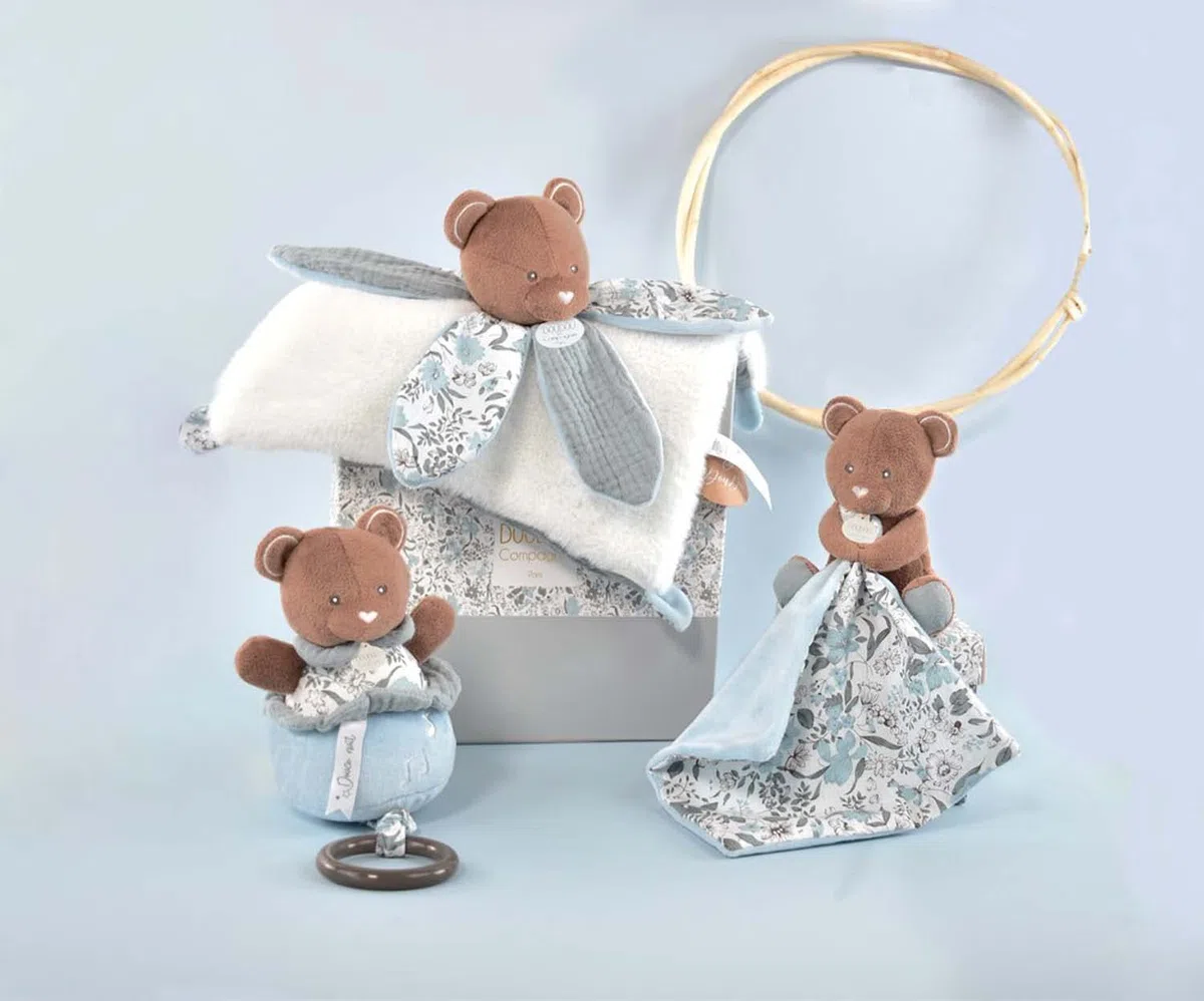 Doudou et Compagnie - Boh'aime - Carillon per la musica con orso, blu, 20 cm, regalo per la nascita - Bella confezione regalo - DC4024