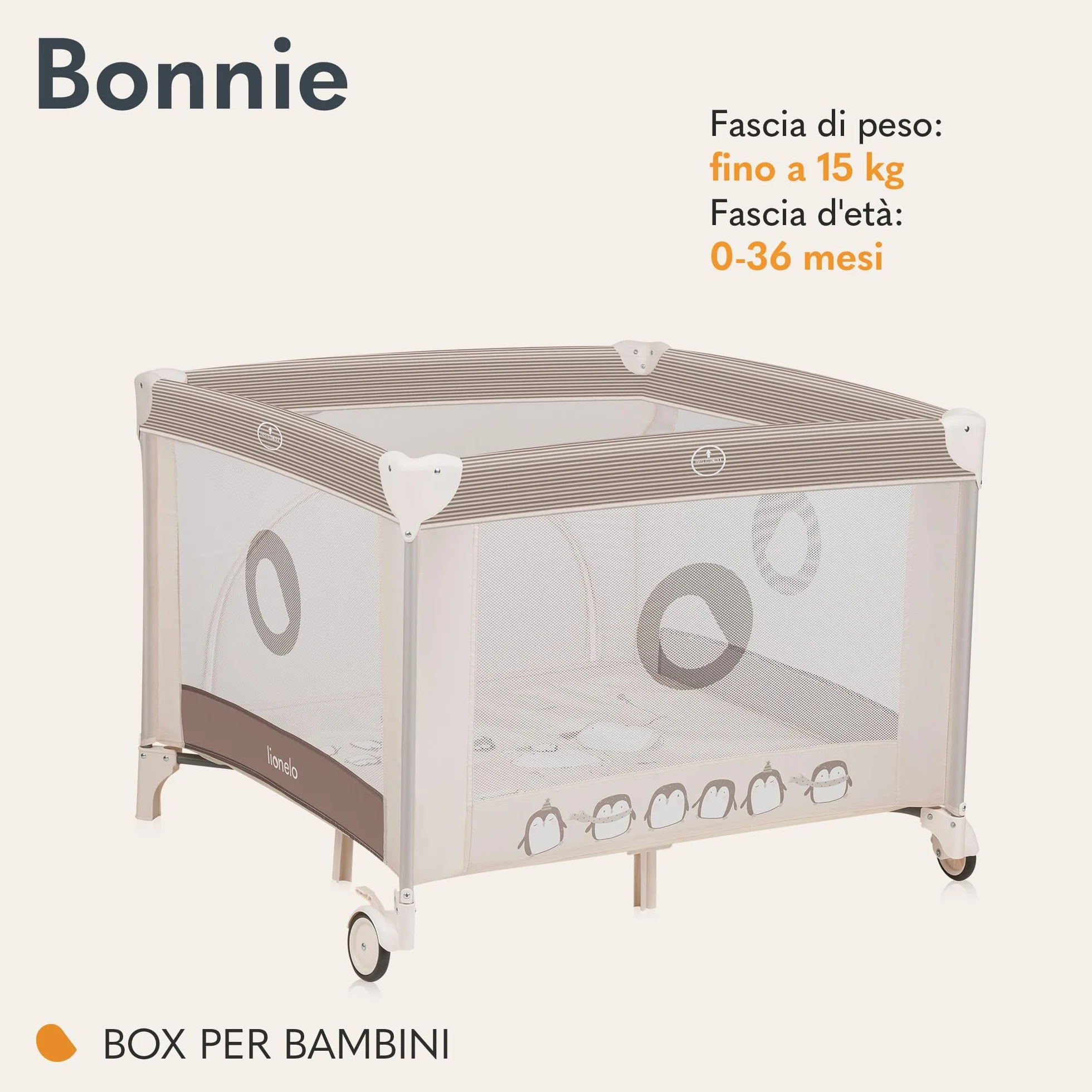 Lionelo BONNIE Box bambini pieghevole 100x100cm 15kg Lettino per neonati da viaggio