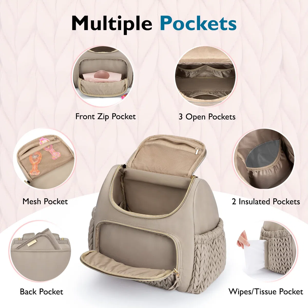 mommore Borsa fasciatoio, piccolo zaino fasciatoio, elegante zaino da viaggio per bambini, con scomparti isolati, fasciatoio e fissaggio per passeggino