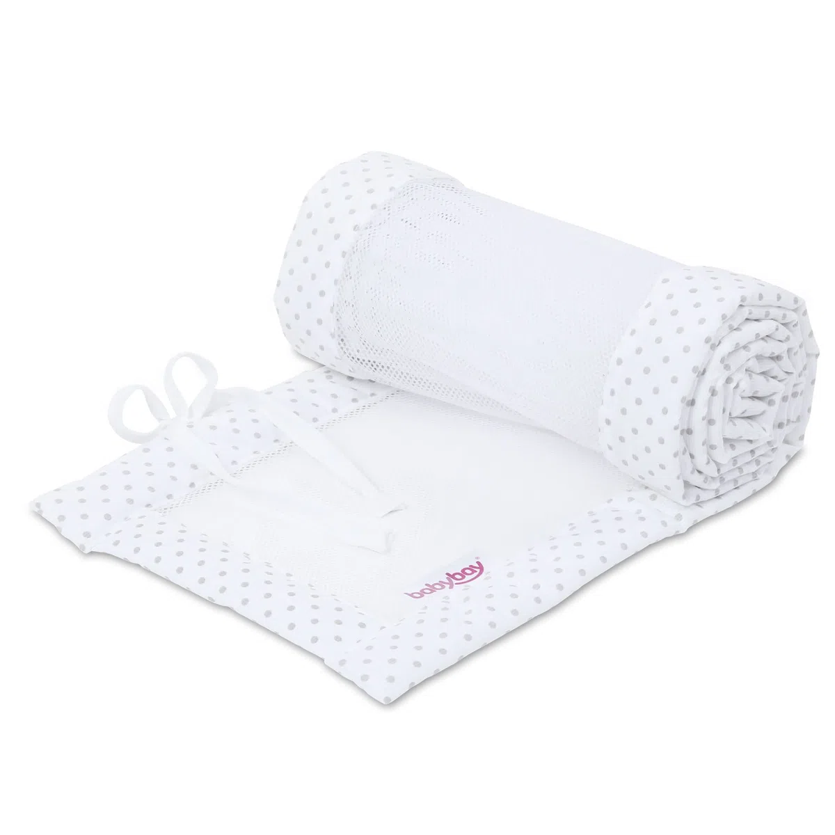 babybay Paracolpi a rete per modello Boxspring XXL, bianco a pois grigio perla