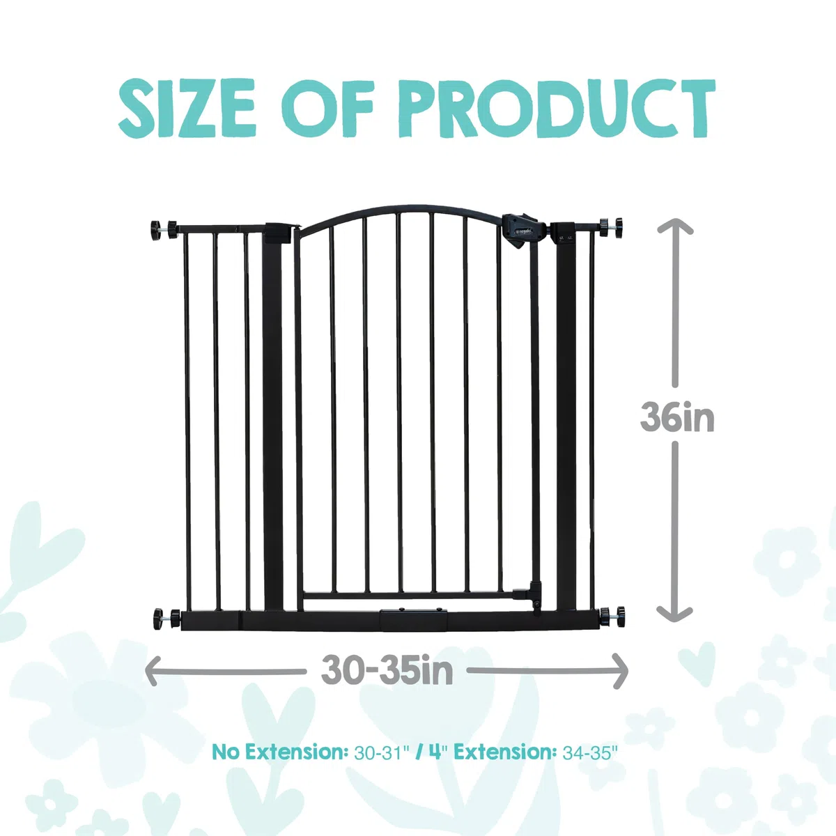Regalo Safety 91.4cm Extra Tall Arched Baby Gate for Doorways & Bottom of Stairs, Fits Openings 75-87cm (Extension Included), Pressure Mounted for Babies, Toddlers & Pets, Bronze