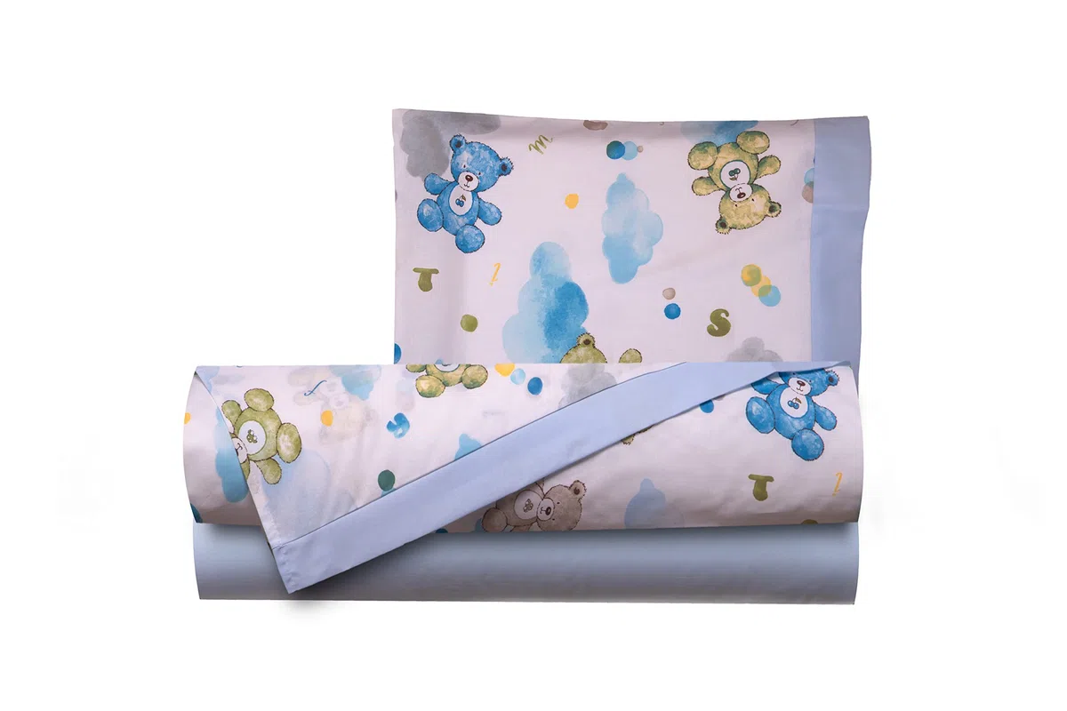 Completo lenzuoline lenzuolini set lenzuola stampa fantasia 100% cotone made in italy per lettino lettino con sbarre bimbo bimba bimbi neonato bebe LETTINO ORSETTI AZZURRO