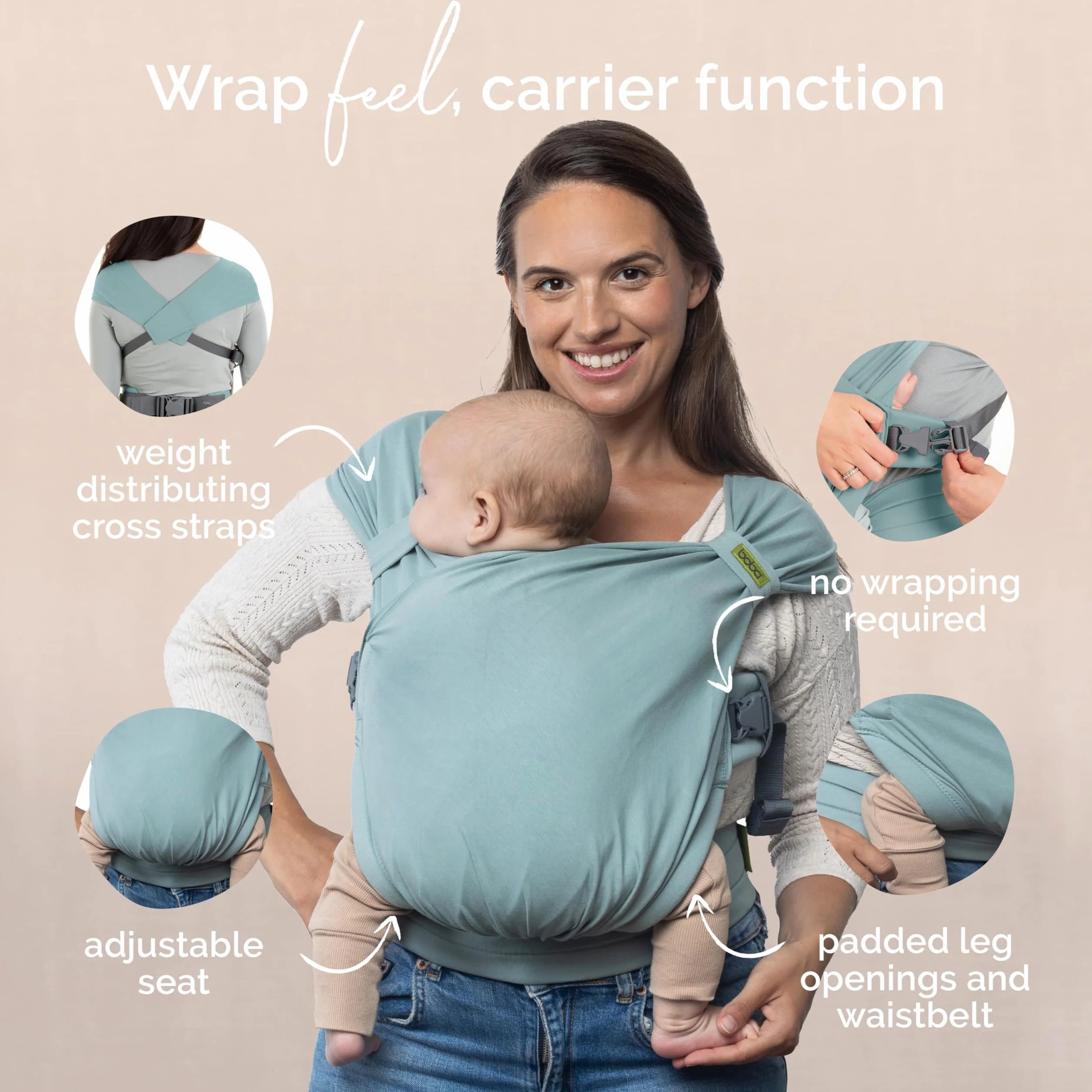 Boba Bliss Fascia Porta Bebe - Marsupio Neonato o Bambino 2 in 1 - Fascia Neonato Senza Nodi - Ideale per la Salute dei Fianchi - Marsupio Bambino Soffice ed Ergonomica - 3,2 a 16 Chili
