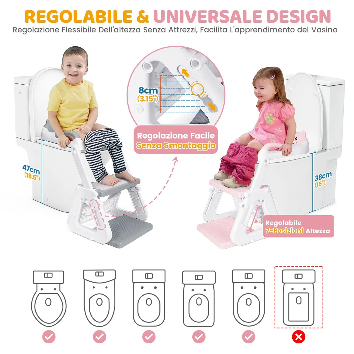 Riduttore Wc Bambini - Upgraded Riduttore Wc 2 in 1 - Struttura a Triangolo | Pedale Allargato | Paraspruzzi Estesi | Cuscino Morbido | Manico Allargato - Antiscivolo Pieghevole Leggero - Rosa Orso