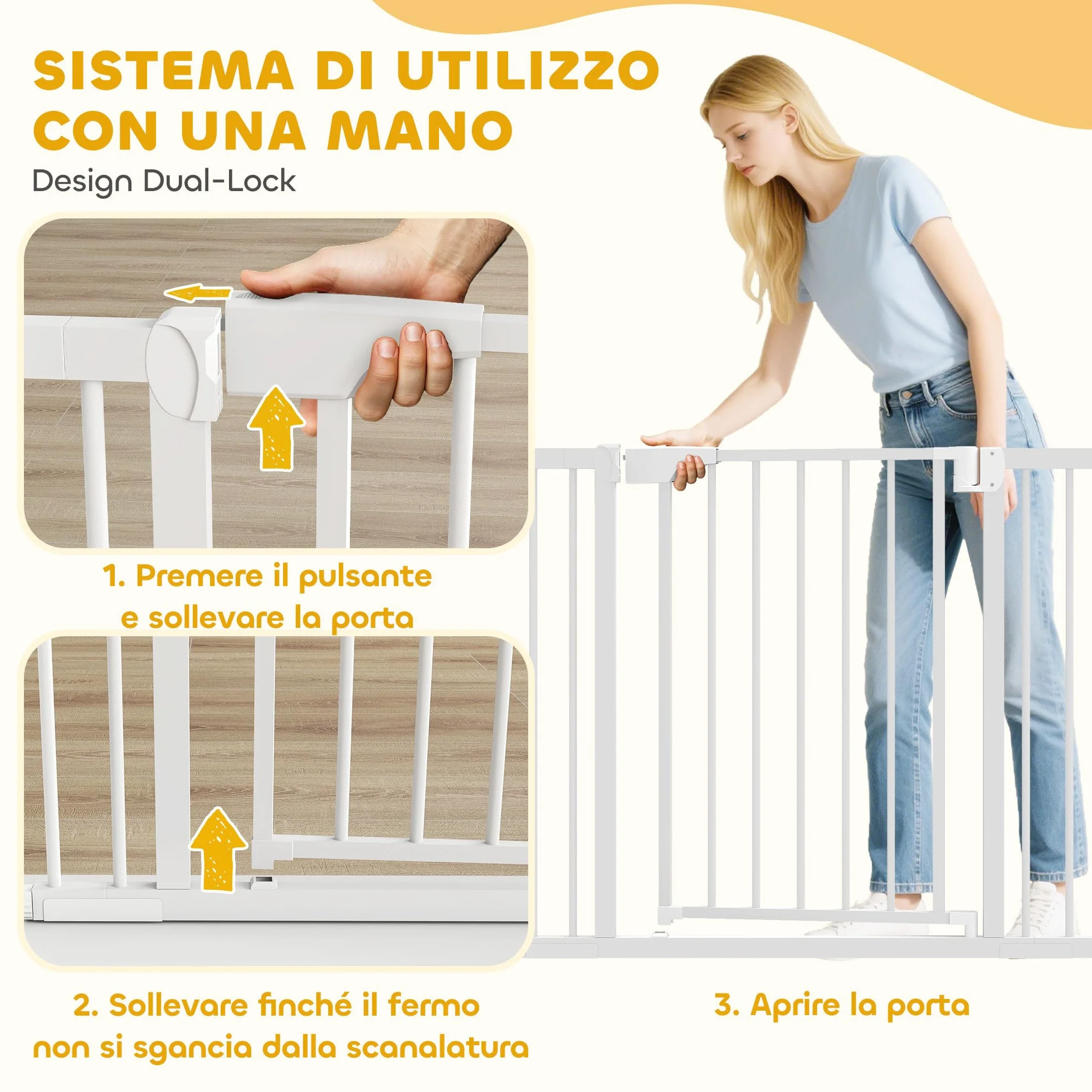 PawHut Cancelletto di Sicurezza per Bambini Cani, Estensibile 76-102 cm, Alto 76 cm, Cancellino per Cani, Scale Porte, Chiusura Automatica, Fissaggio a Pressione Senza Fori, Apertura a Due Vie, Bianco