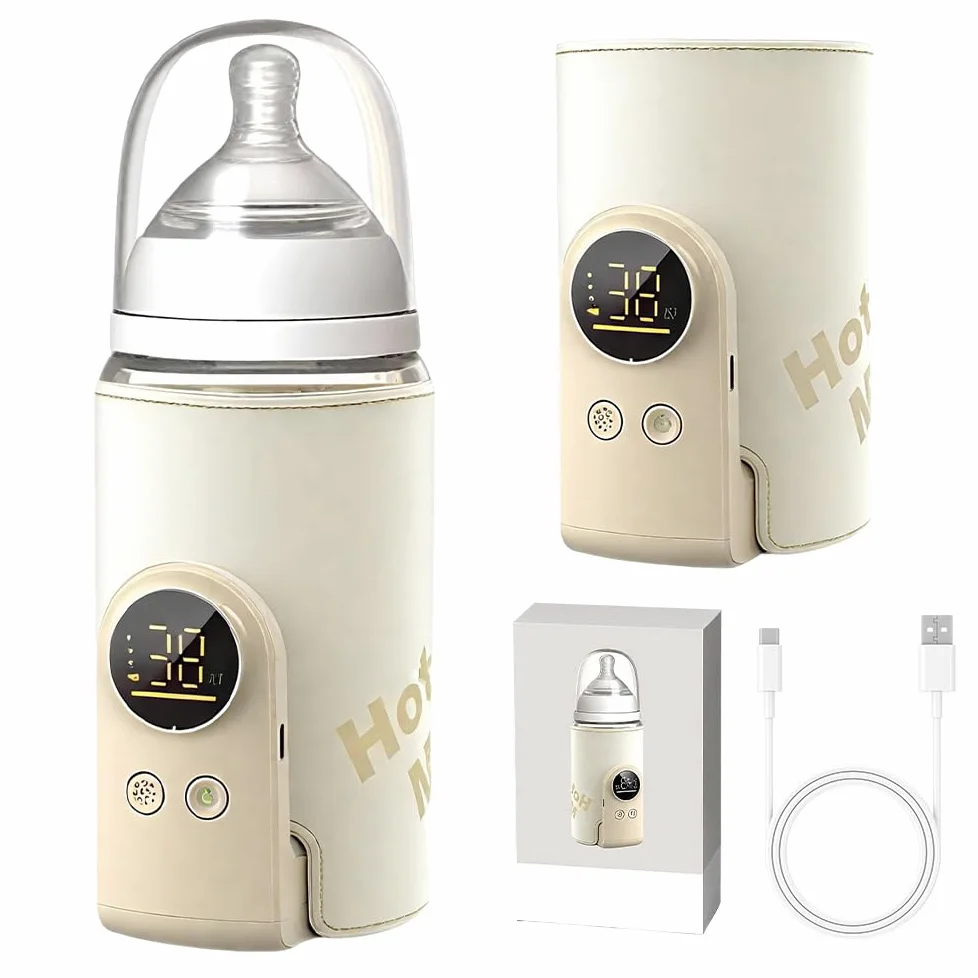 NAVESO Scaldabiberon Portatile per Mantenere la Temperatura, Scaldabiberon Baby USB con 6 Livelli di Temperatura Regolabili, Scaldabiberon Portatile Senza Fili per Latte Materno o Artificiale