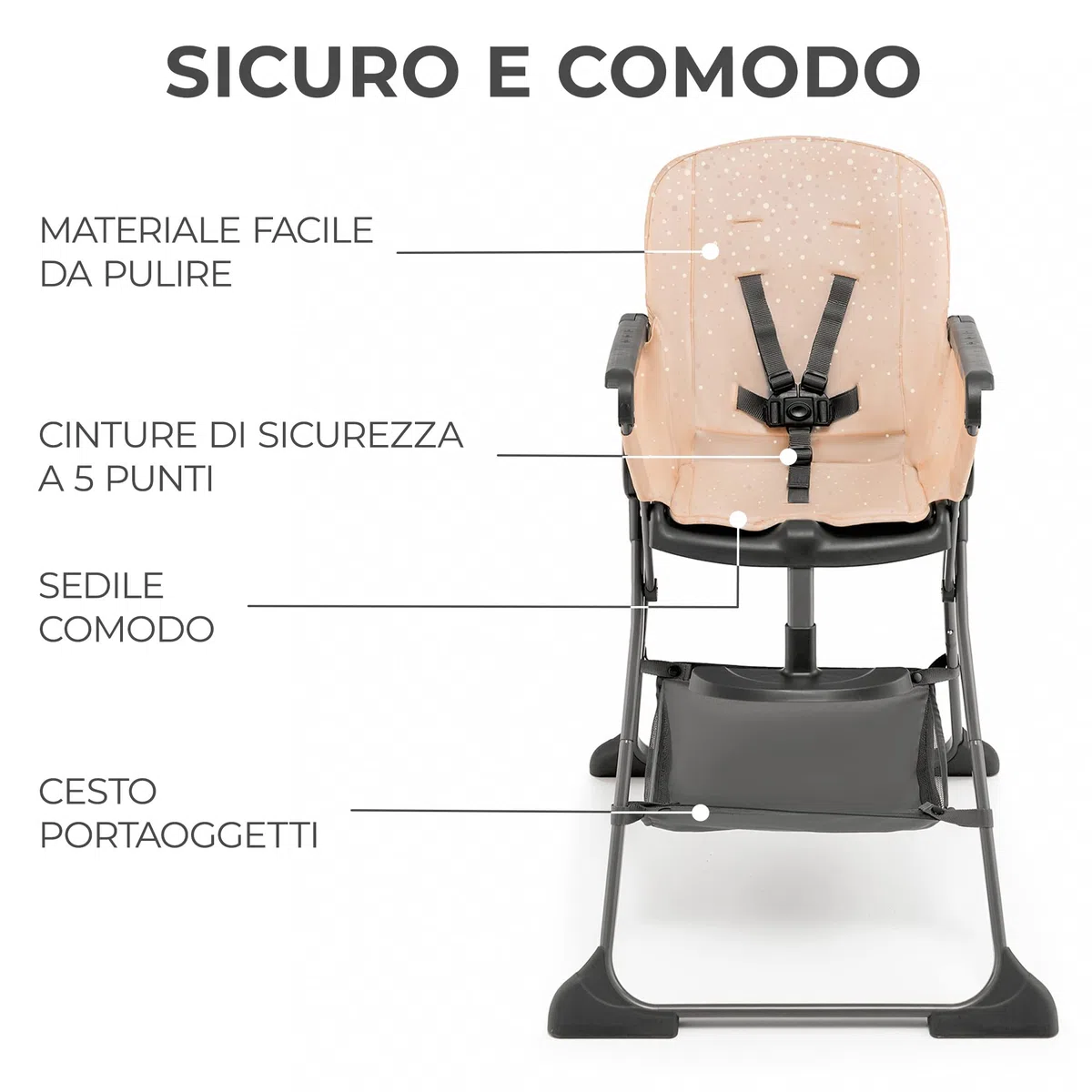 Kinderkraft FOLDEE Seggiolone Pappa, Portatile, Sedia bambini da tavolo, Pieghevole in dimensioni compatte, Schienale e poggiapiedi regolabile, con Vassoio e Cestello, Facile da pulire, Rosa
