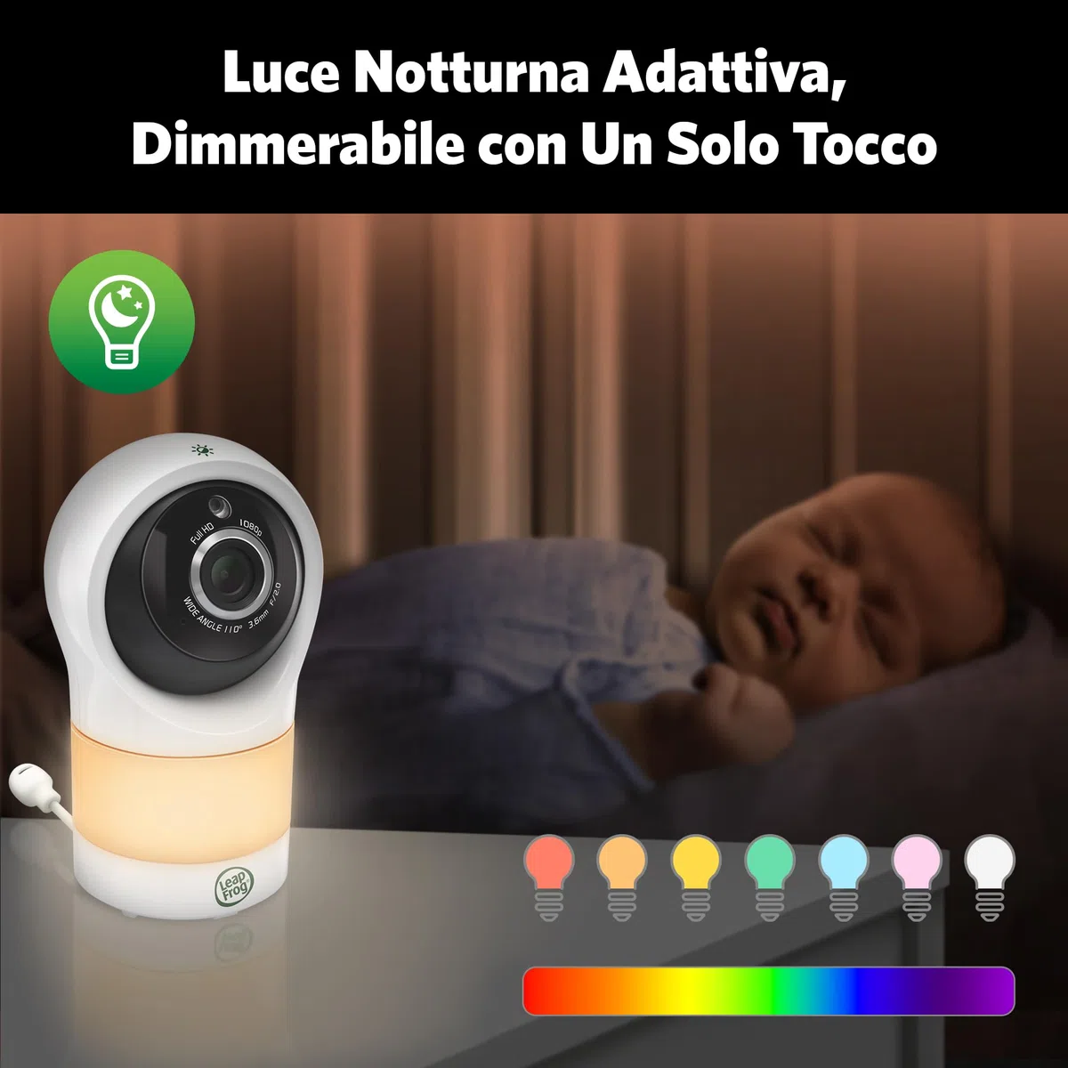 LeapFrog LF1911 Baby Monitor con video in 1080HD,App gratuita con rilevamento del movimento e del rumore,visione notturna a colori,modalità privacy,telecomando dello zoom a inclinazione di rotazione