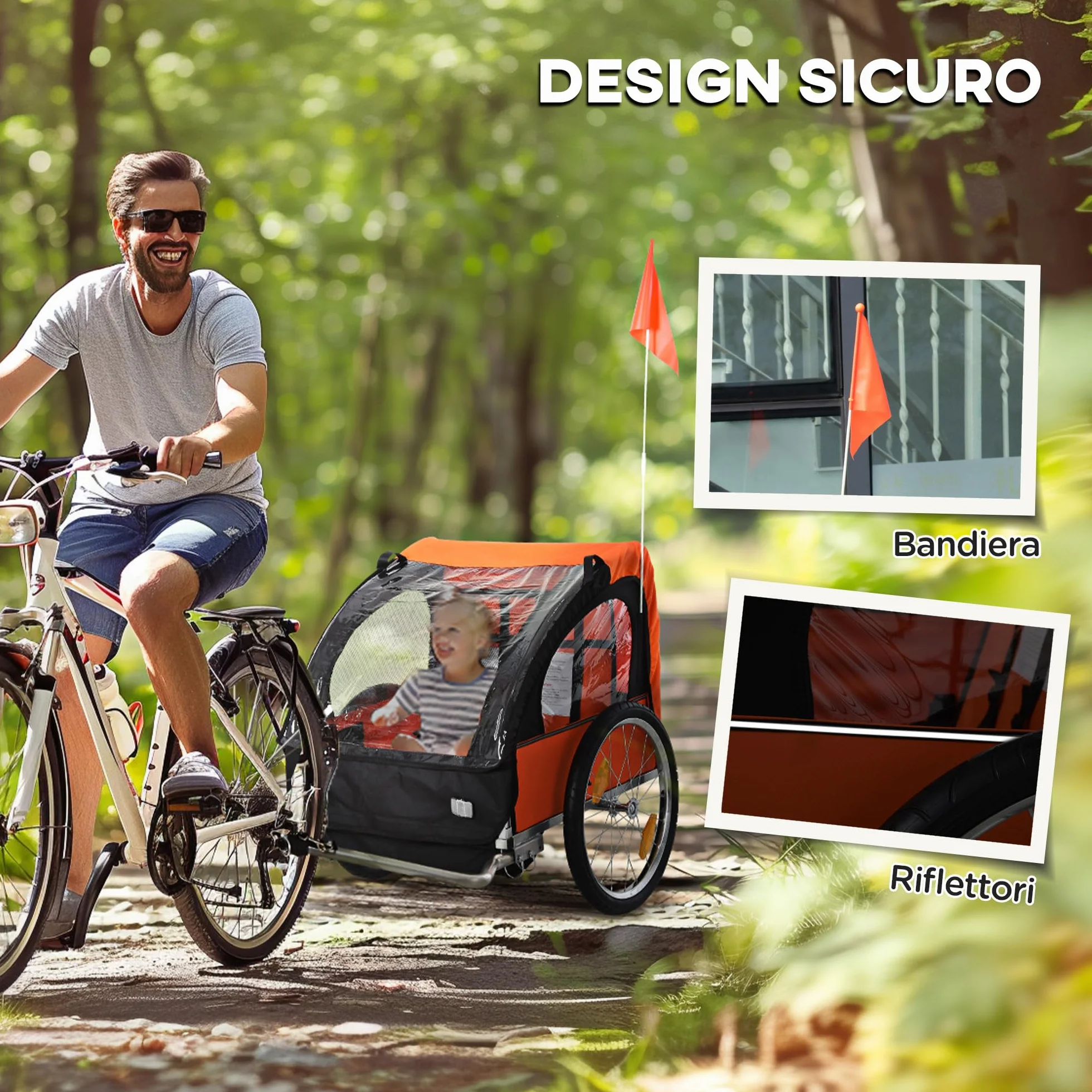 Homcom Rimorchio Bici Bambini 2 Posti con Cinture di Sicurezza Telaio Acciaio Copertura Tessuto Oxford