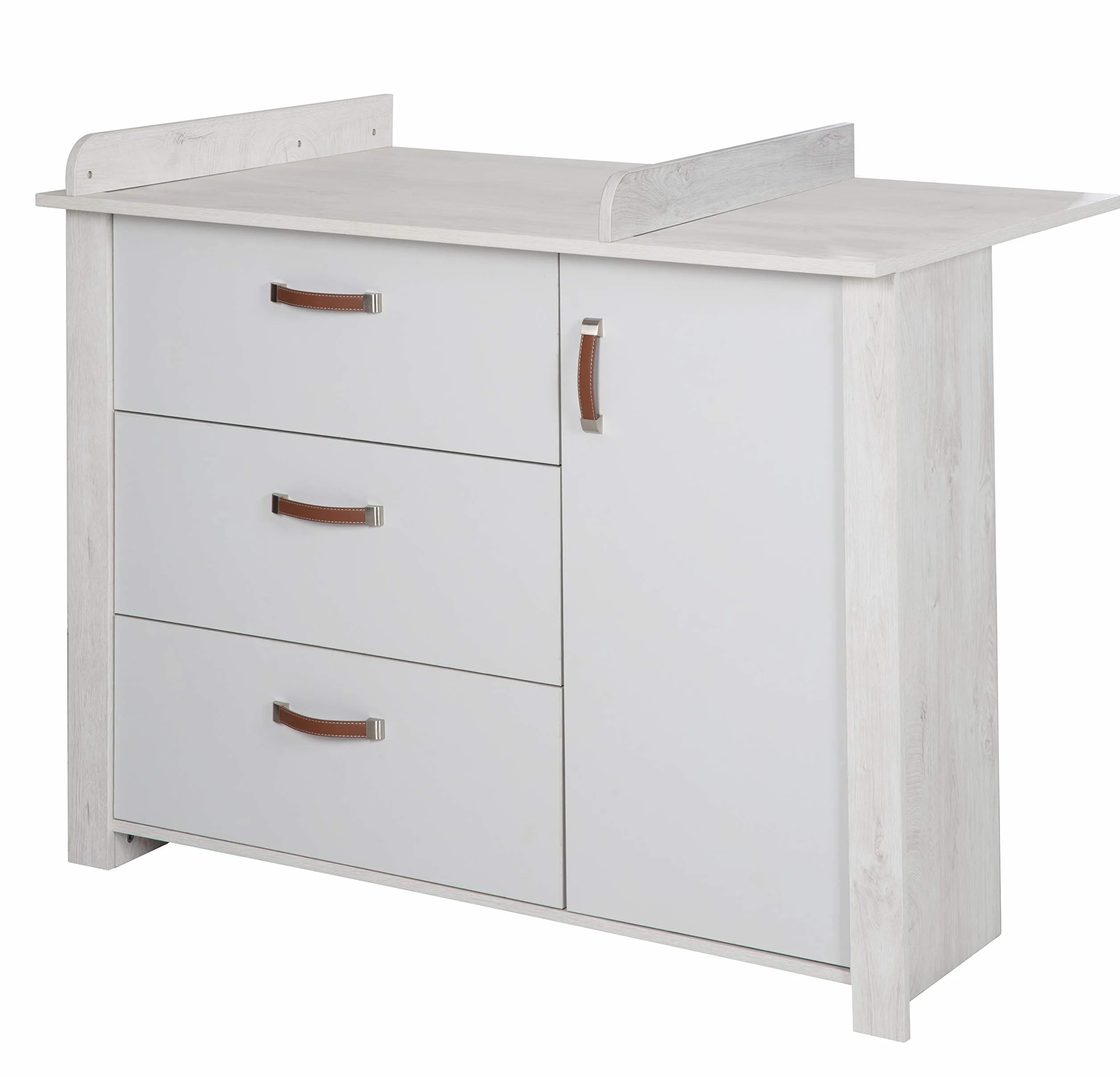 Cameretta per Bambini Mila Lettino Combinato 70x140 cm Fasciatoio Cassettiera Armadio 3 Ante Bianco Grigio