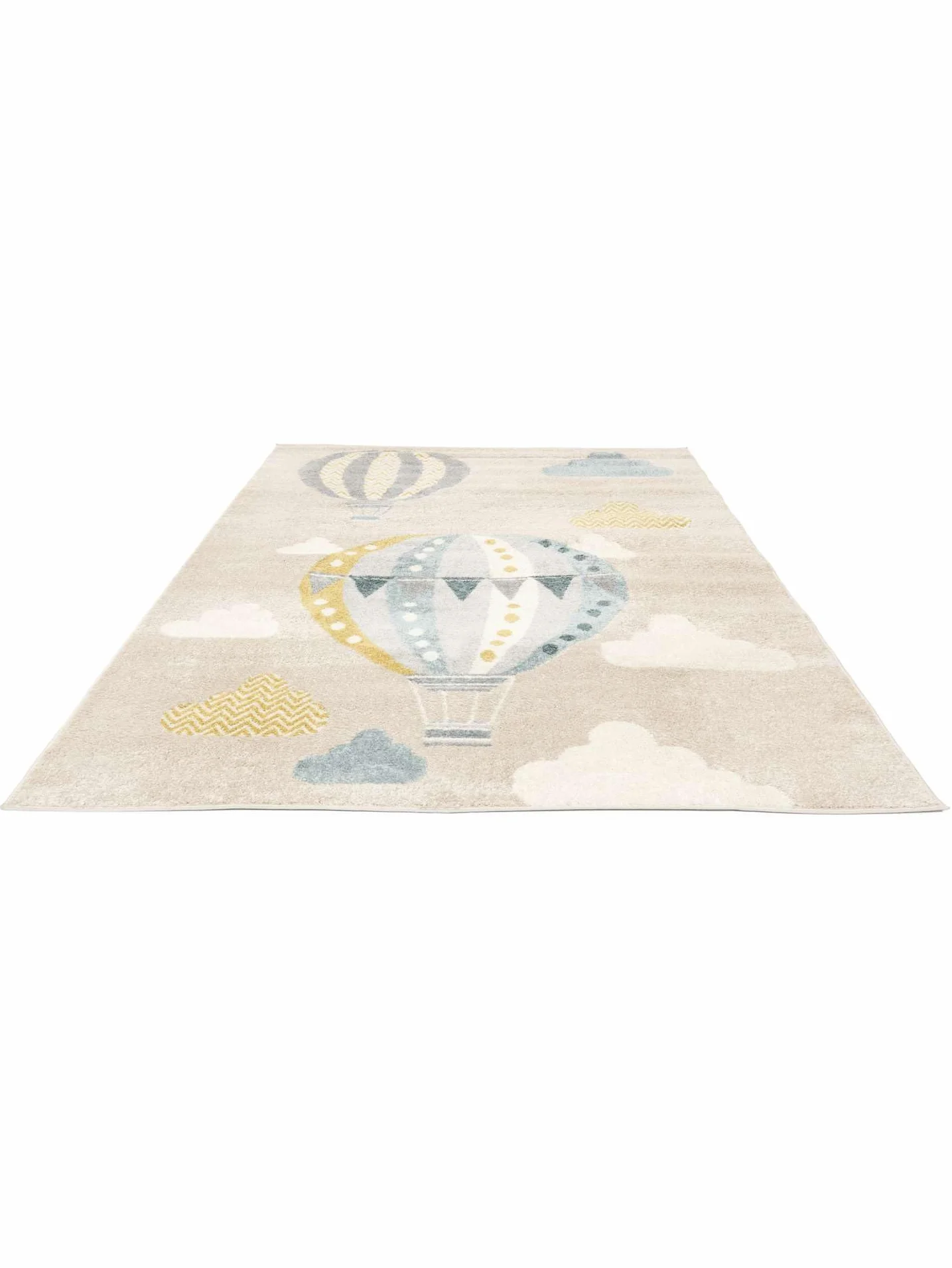 RugVista Balloon Ride, Tappeto per bambini, Moderni Bambini, 100 x 160 cm, Rettangolare, Pelo medio, Cameretta, Lavabile solo a secco, Senza sostanze chimiche pericolose, Beige/Blu