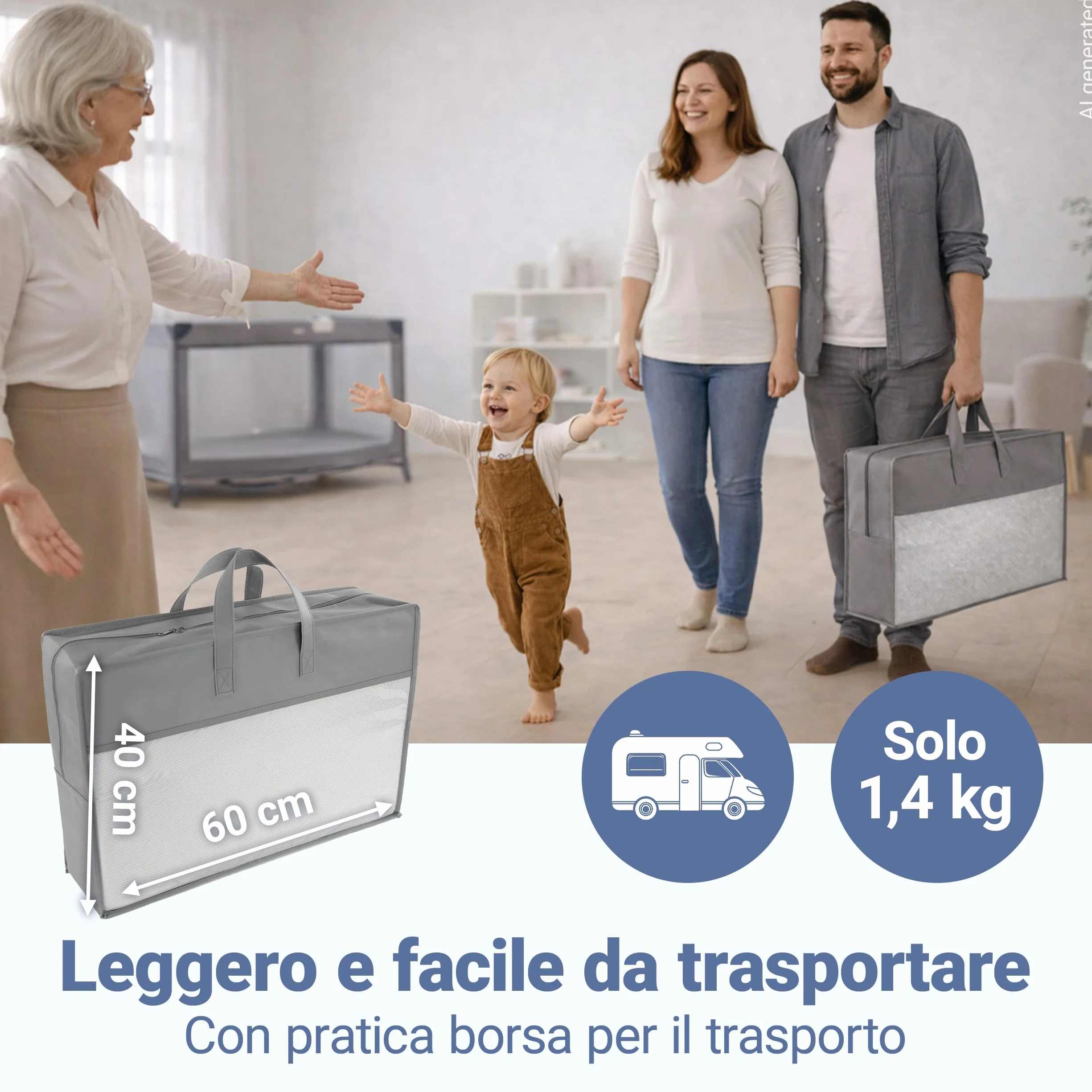 LaLoona Materassino da Viaggio 60x120 cm - Materasso Pieghevole Neonato 5 cm Spessore – con Fodera Sfoderabile - Borsa Trasporto - Traspirante - Lavabile - Certificato OEKO-TEX - Grigio
