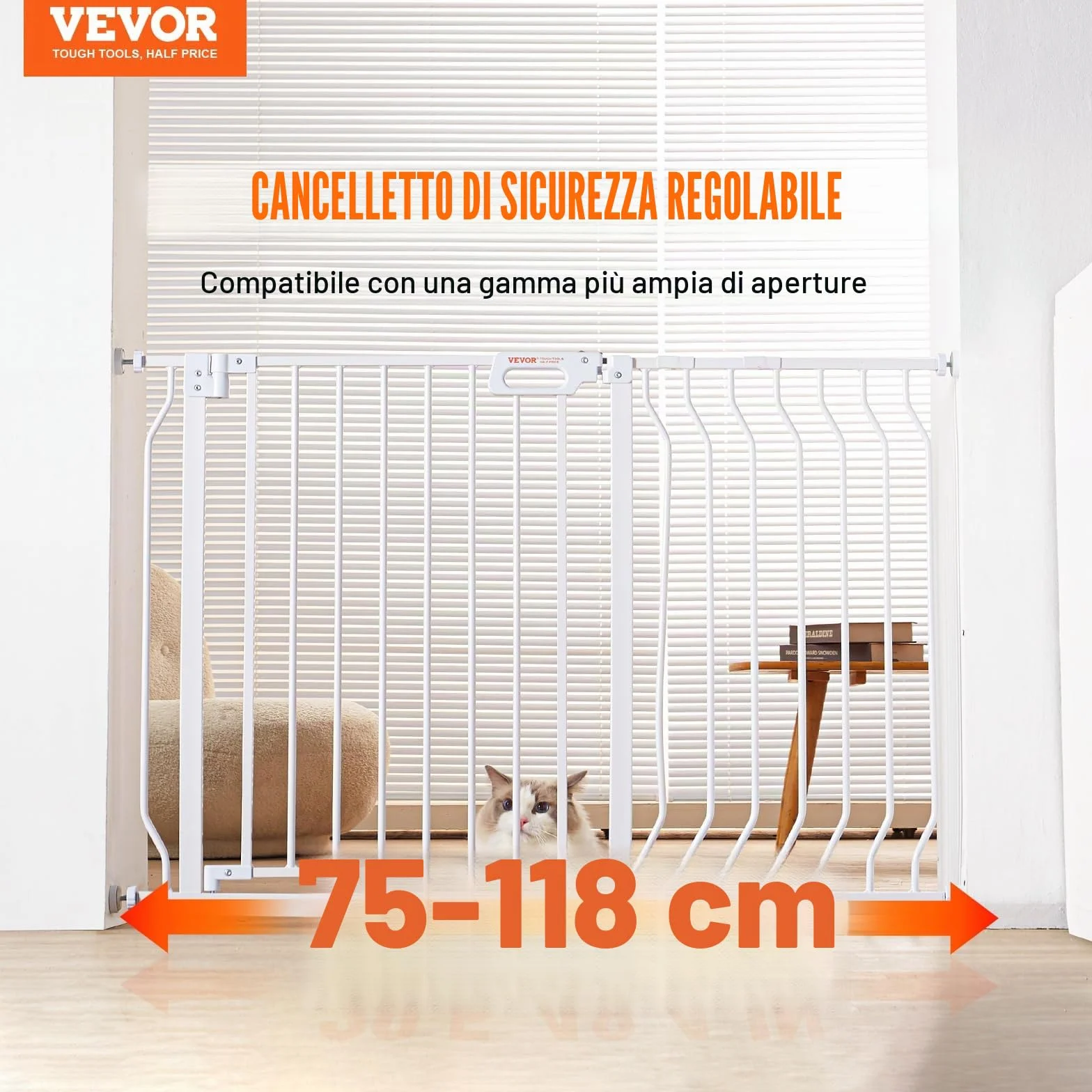 VEVOR Cancelletto di Sicurezza per Bambini Larghezza Espandibile 75-123 cm Altezza 76 cm Cancello per Cani Gatti Scale Porte Corridoi Bianco