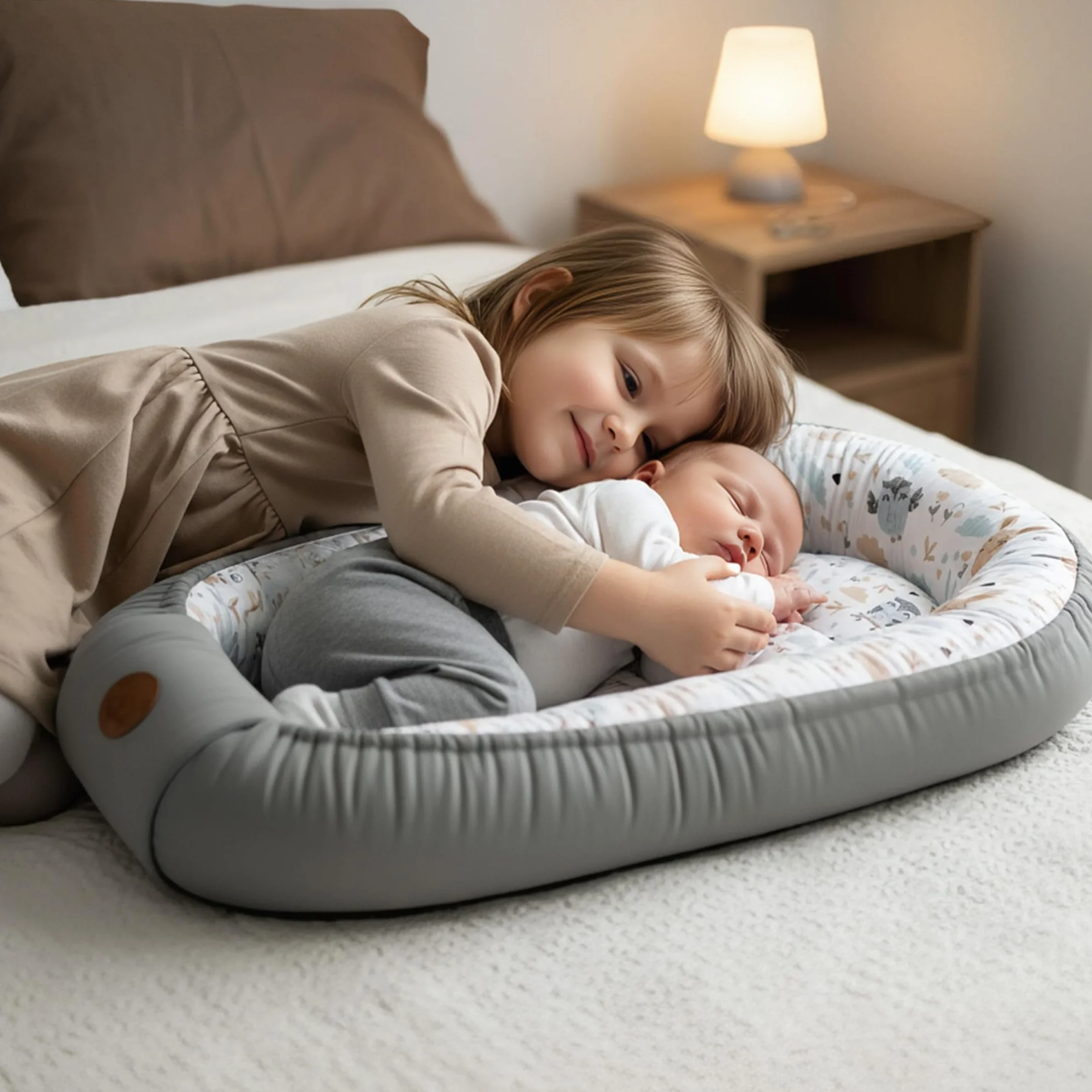 Riduttore lettino neonato 90x50 cm baby nest trasportabile nido culla pod cocoonababy babynest antisoffoco Gufi Grigio Chiaro