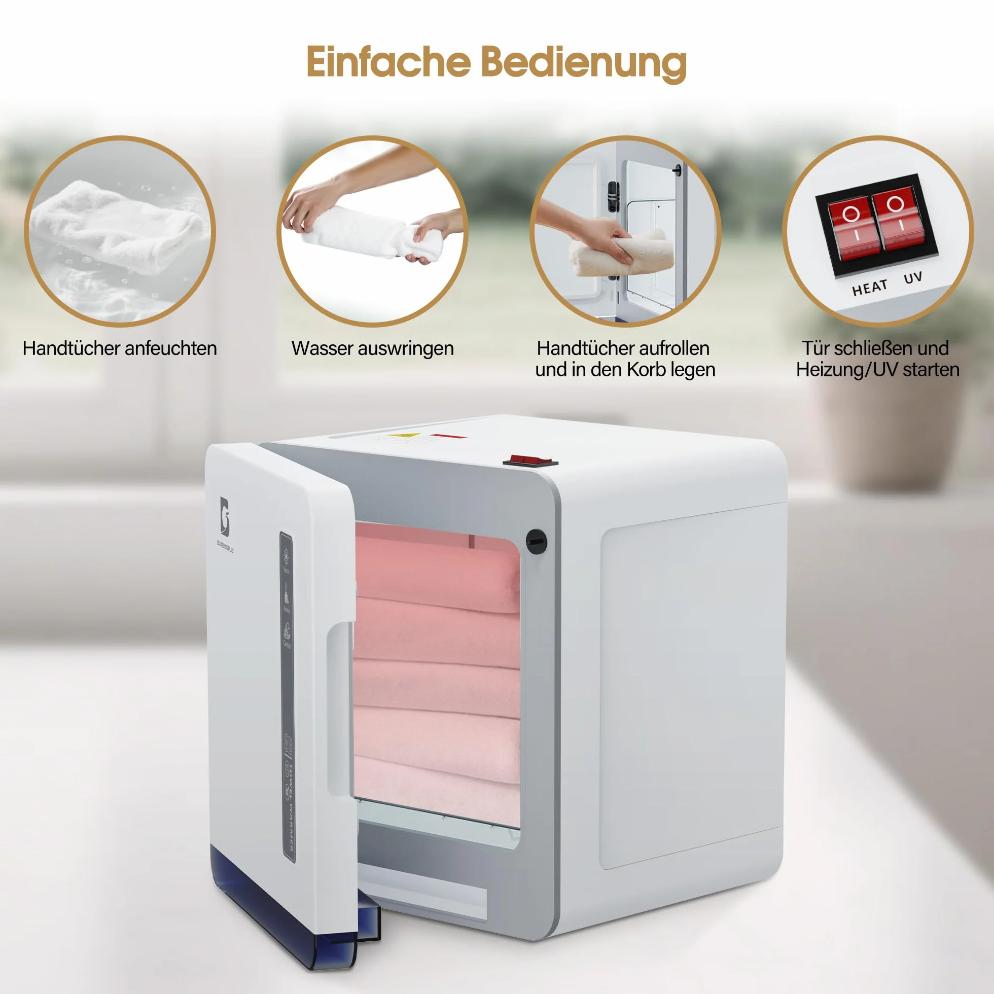 BarberPub Scaldasciugamani con sterilizzatore UV 8L, HW208W Bianco per saloni parrucchiere e centri estetici