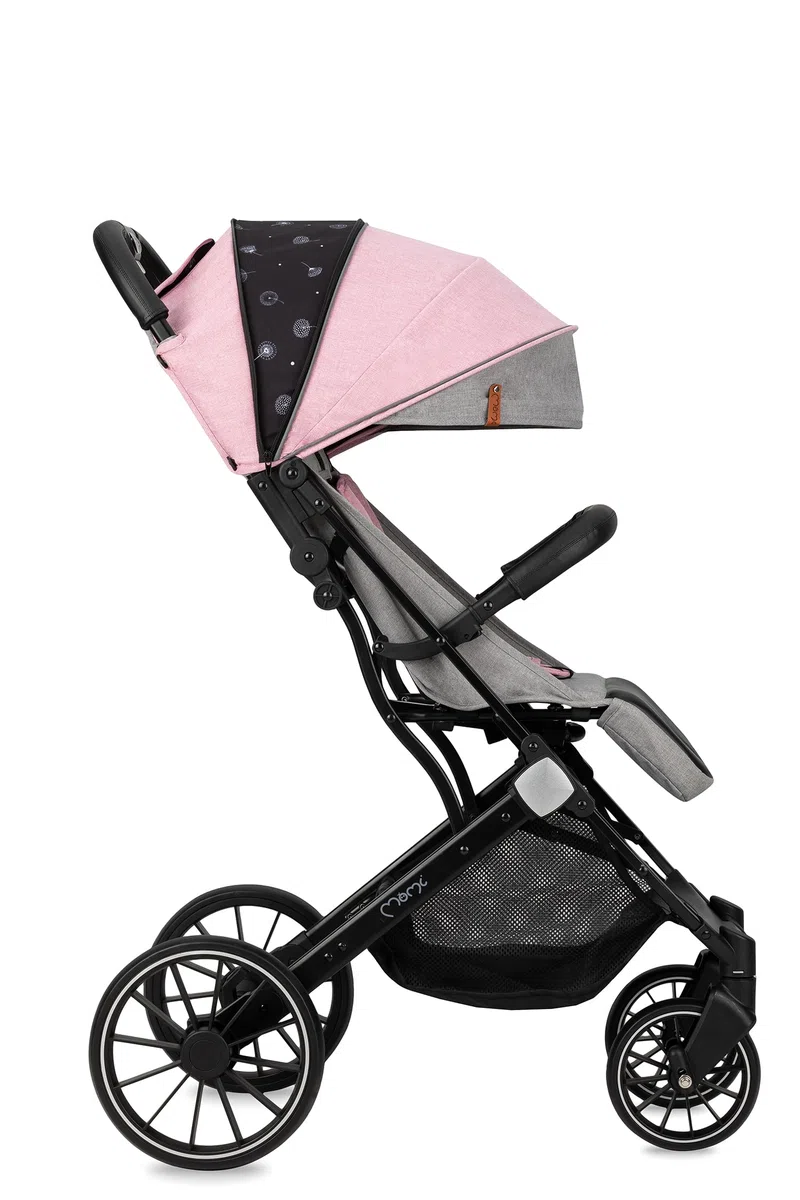 MoMi ESTELLE LIGHT PLUS Passeggino a partire da 6 mesi (fino a 22 kg), pieghevole con cintura di sicurezza a 5 punti, cestino porta spesa e funzione di apertura, manico telescopico per il traino