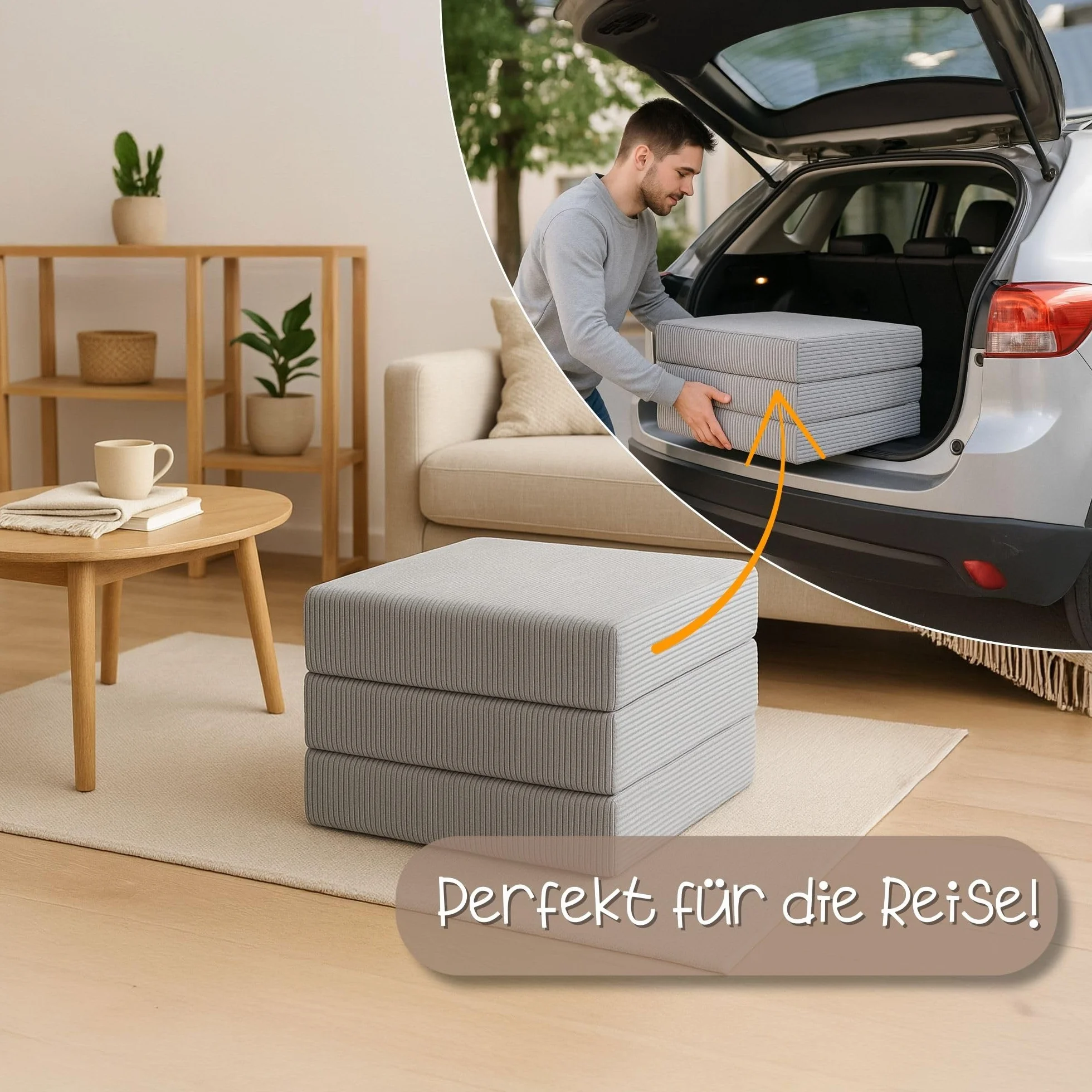 Materasso Pieghevole Bambini - 65x195 cm Brandina Ospiti Materassino da Pavimento Cameretta Materasso da Viaggio Compatto Leggero Rivestimento Sfoderabile Lavabile Oeko-Tex 65 x 195 Beige