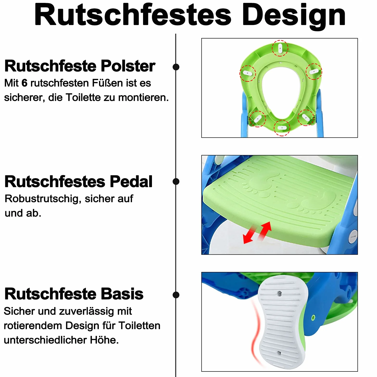 NAIZY Sedia da WC per Bambini con Scala Pieghevole, Regolabile in Altezza, Cuscino Imbottito in PU e Maniglie, Adatta a Bambini da 1 a 7 Anni, Blu e Verde