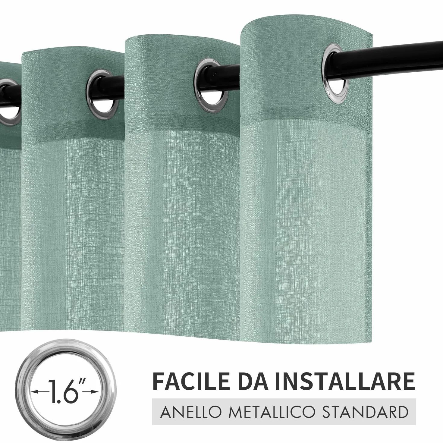 MIULEE 2 Pezzi Tende Trasparenti Voile Natale in Poliestere Lino 140x215 cm Celeste Verde