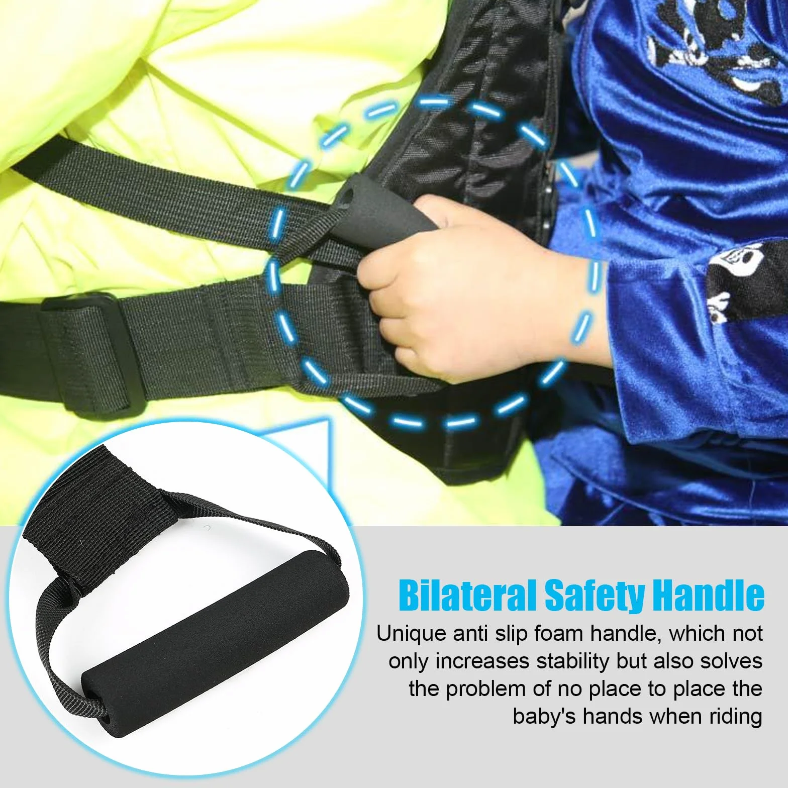 Cintura di sicurezza per moto bambini regolabile 2 manici materiale riflettente protezione 2-12 anni