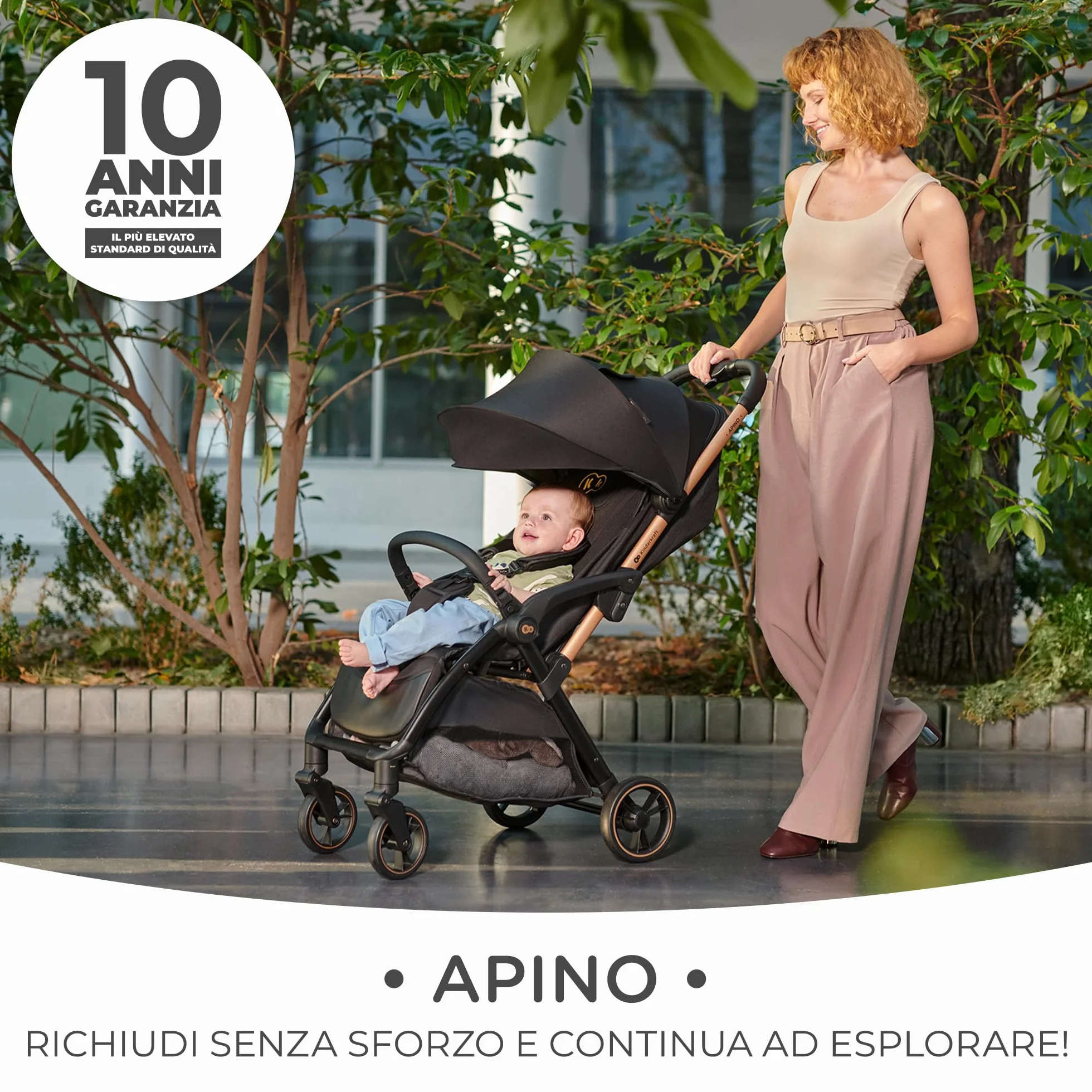 Kinderkraft APINO Passeggino Leggero 22 kg, 7,5 kg, Pieghevole Automatico, Nero