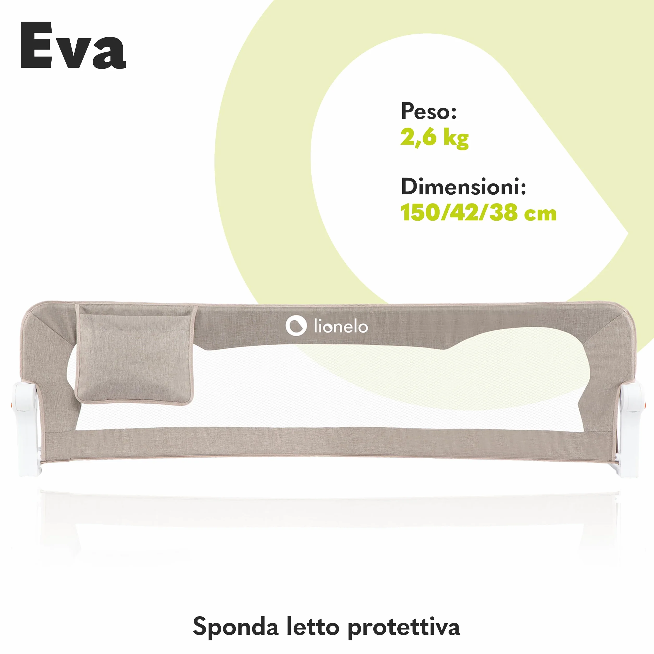 Lionelo Eva Sponda letto universale 150 cm Barriera protettiva pieghevole con blocco Standsafe