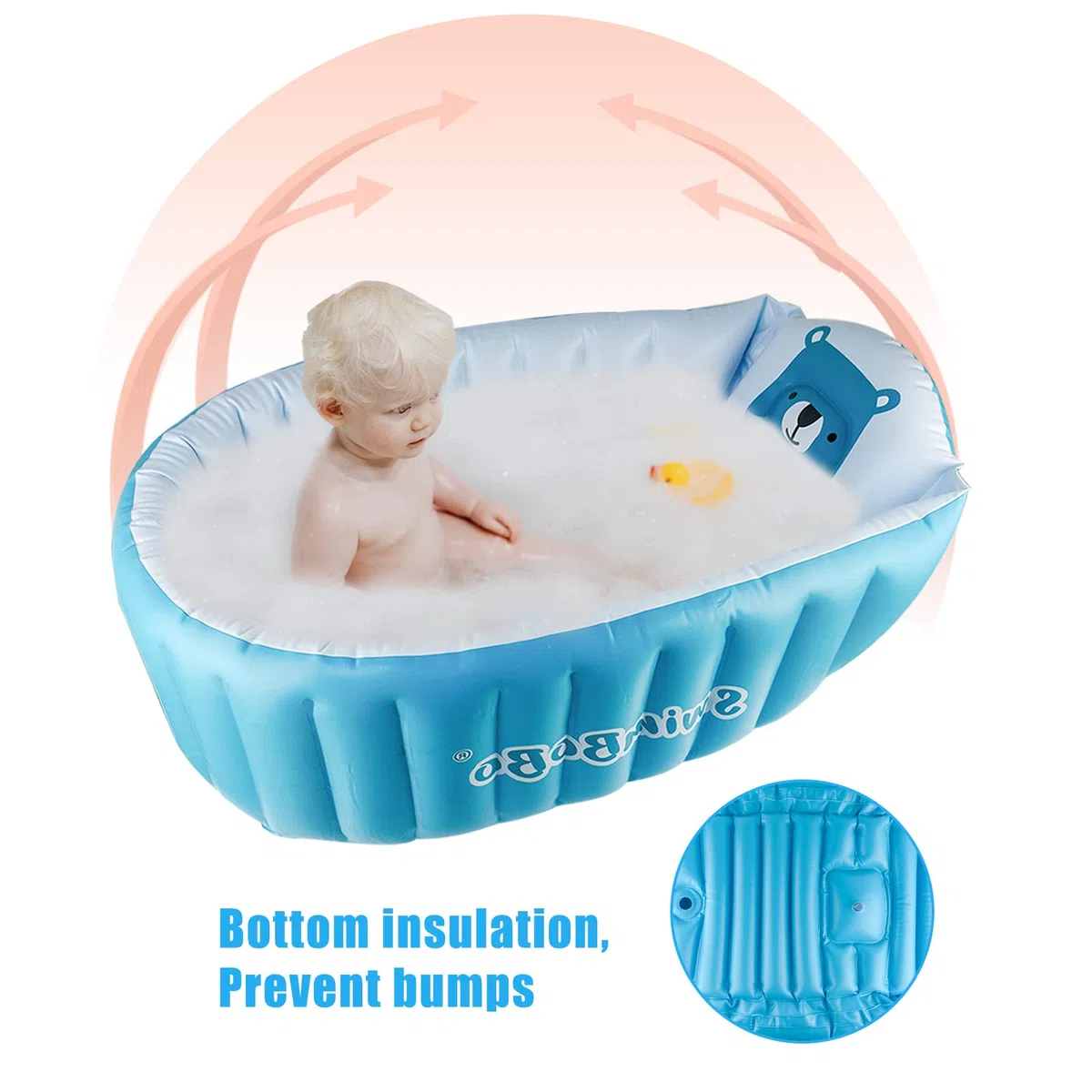 Vasca Gonfiabile per Bambini, AolKee Portatile Pieghevole Bagnetto Gonfiabile Neonato, Piscina Gonfiabile Neonato, Vasca Da Bagno Riutilizzabile Da Viaggio Morbida (per 0-5 Anni) + Pompa Ad Aria, Blu