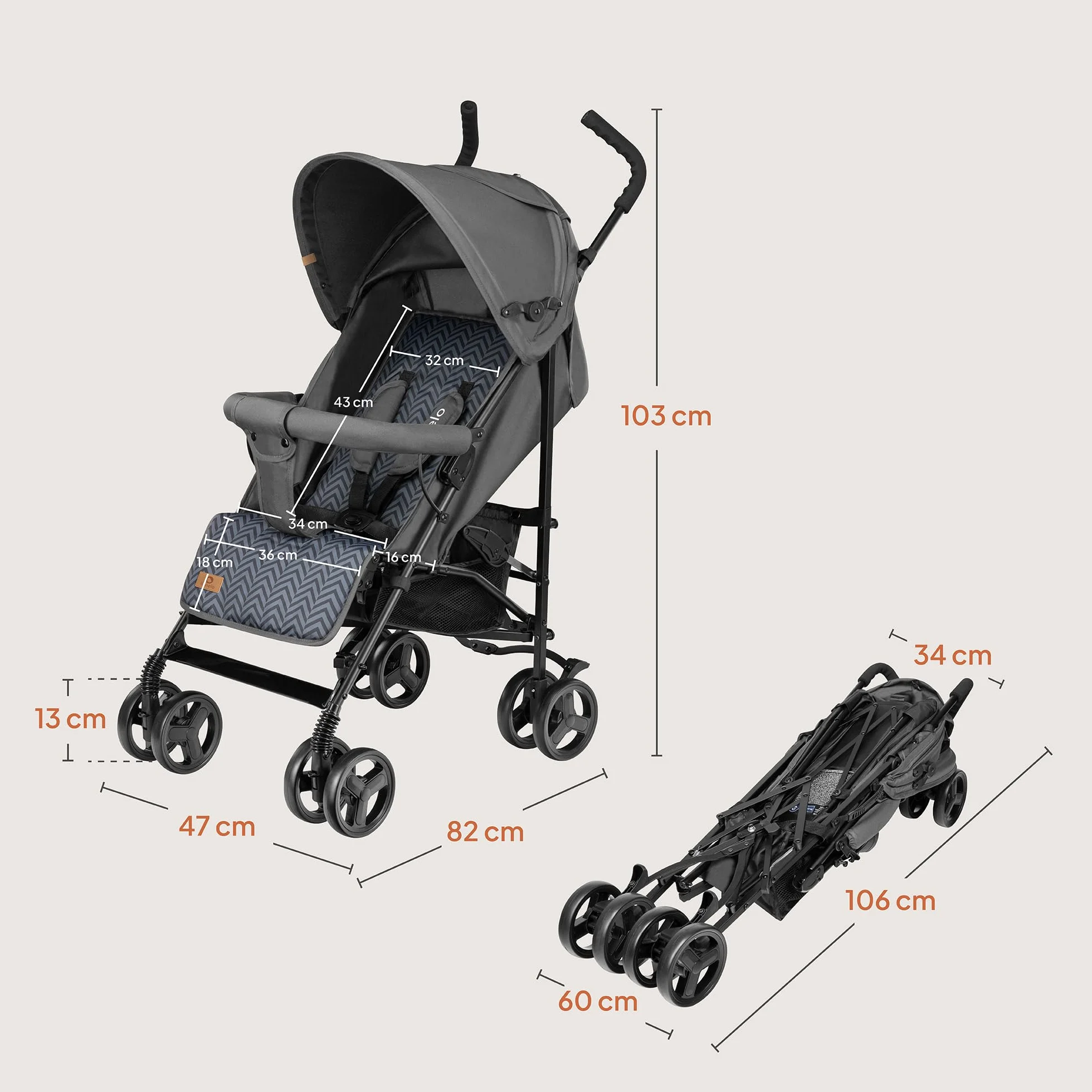 LIONELO Elia Passeggino Leggero Pieghevole 6 mesi 15kg Schienale Regolabile Sdraiata Cinture 5 Punti Cesta Cappottina