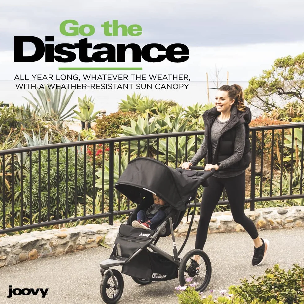 Joovy Zoom 360 Passeggino Da Jogging Ultraleggero, Capottina Grande, Pneumatici Ad Aria Extra Large, Nero