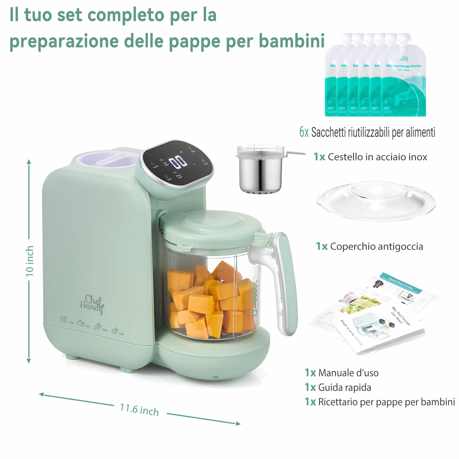 Chefhandy Cuocipappa Multifunzione 5-in-1, Omogeneizzatore e Cuoci Pappa per Neonati