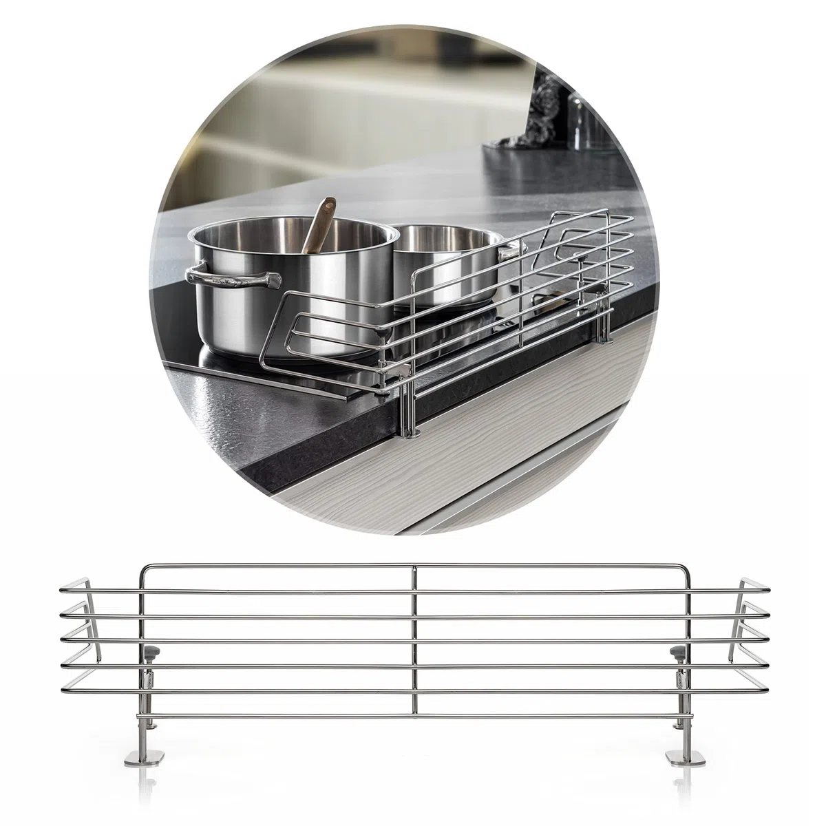 Reer Griglia di protezione per piano cottura Classic da morsetto, in acciaio inox, extra sicura, adatta per il 99% di tutte le cucine, argento