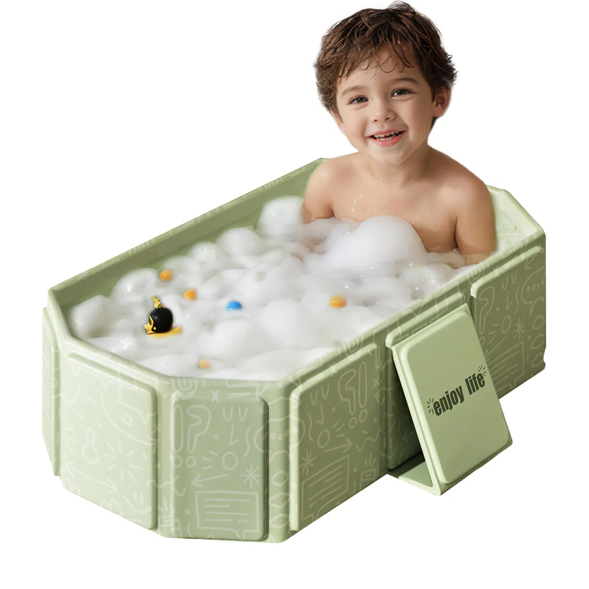Vasca da Bagno Pieghevole per Bambini, Multiuso e Salvaspazio, Adatta da 0 a 8 Anni, Vaschetta Bagnetto Neonato Pieghevole con Tappo di Scolo, Vasca da Bagno Portatile per Bambini (Verde)
