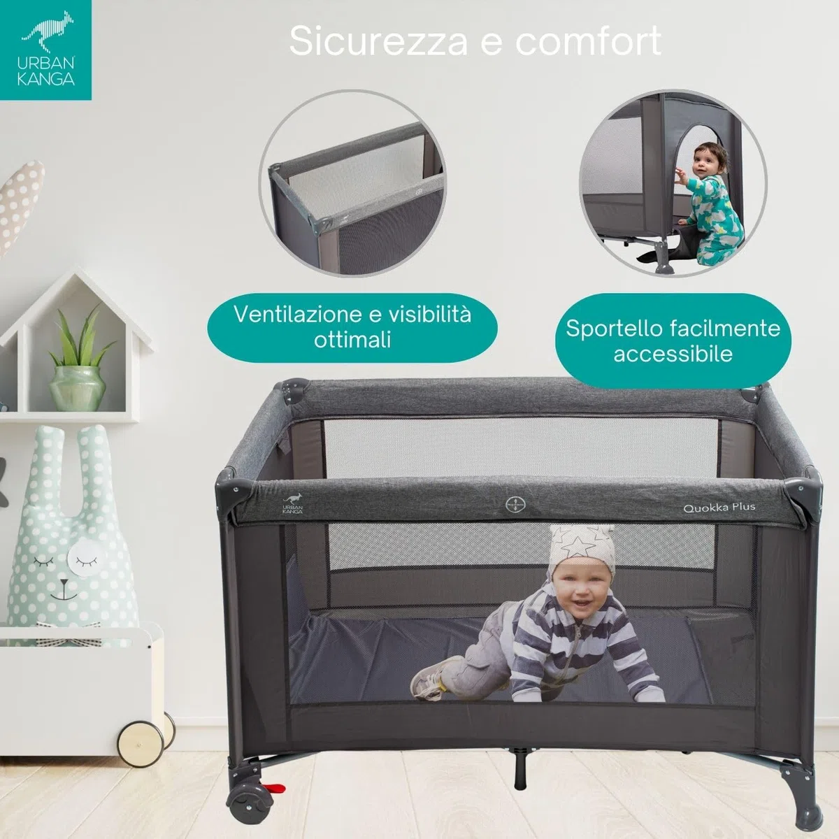 Urban Kanga QK Plus Lettino de Campeggio Neonato con Fasciatoio (QK Plus, Grigio)