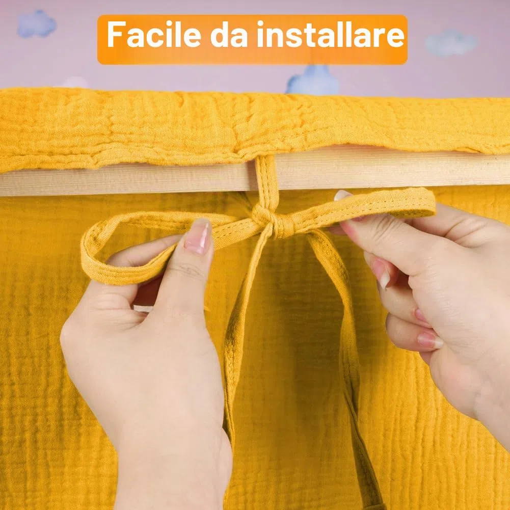 Vicloon Tenda Letto Bambini 100% Cotone, Tenda Letto Montessori per Letto Bambini, Baldacchini in Tessuto, Tenda da Letto per la casa in Mussola, 135 x 360 cm, Curcuma