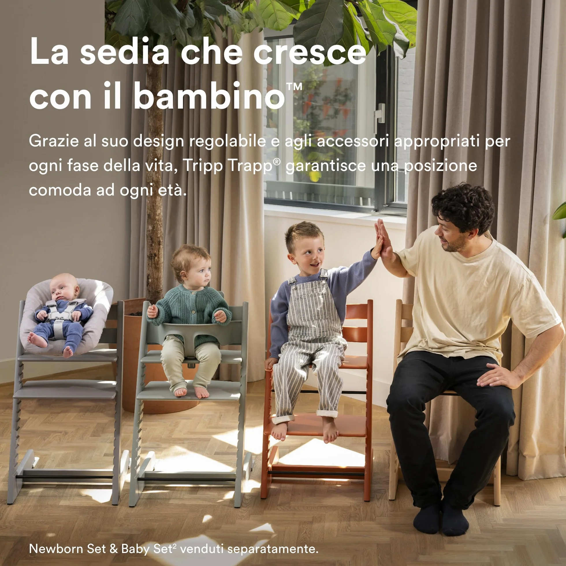 Sedia Tripp Trapp Stokke Naturale - Sedia evolutiva regolabile per neonati, bambini e adulti - Modello classico