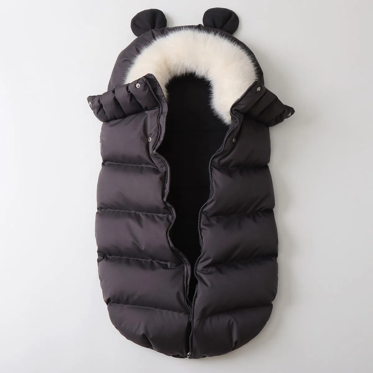 Liemuao - Sacco a pelo per passeggino, universale, invernale, caldo, con cerniera, per bambini, impermeabile, adatto per passeggino, carrozzina, seggiolino auto (nero)