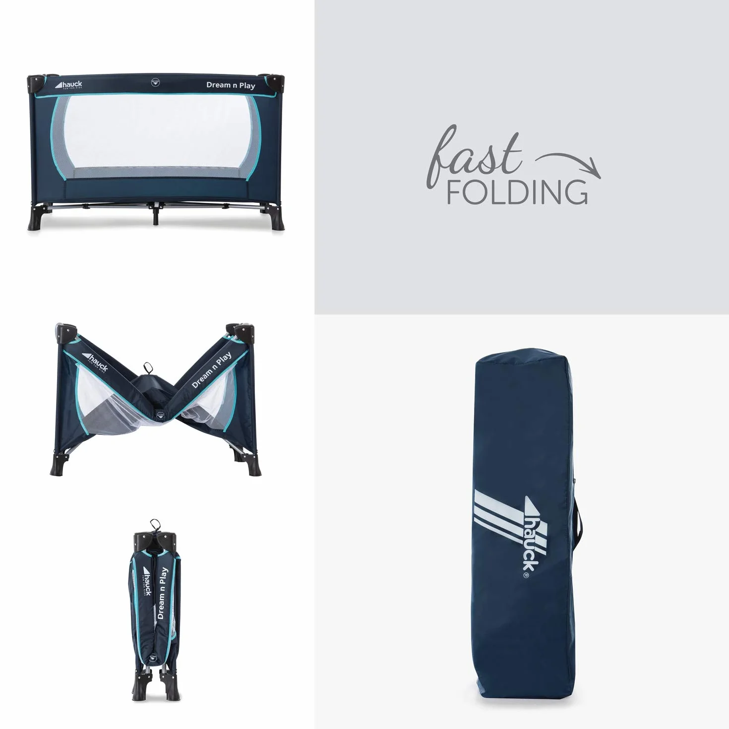 Hauck Lettino da Viaggio Dream N Play Plus 60x120cm Culla Neonato 15kg Navy Aqua