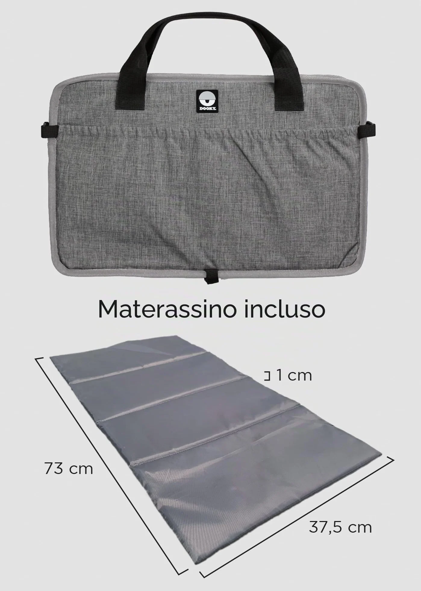 Dooky Original Traveller - lettino pieghevole per bambini - super leggero, tasche esterne, 41 x 74 cm (assemblato) /41 x 26 cm (piegato), 100% poliestere, nero
