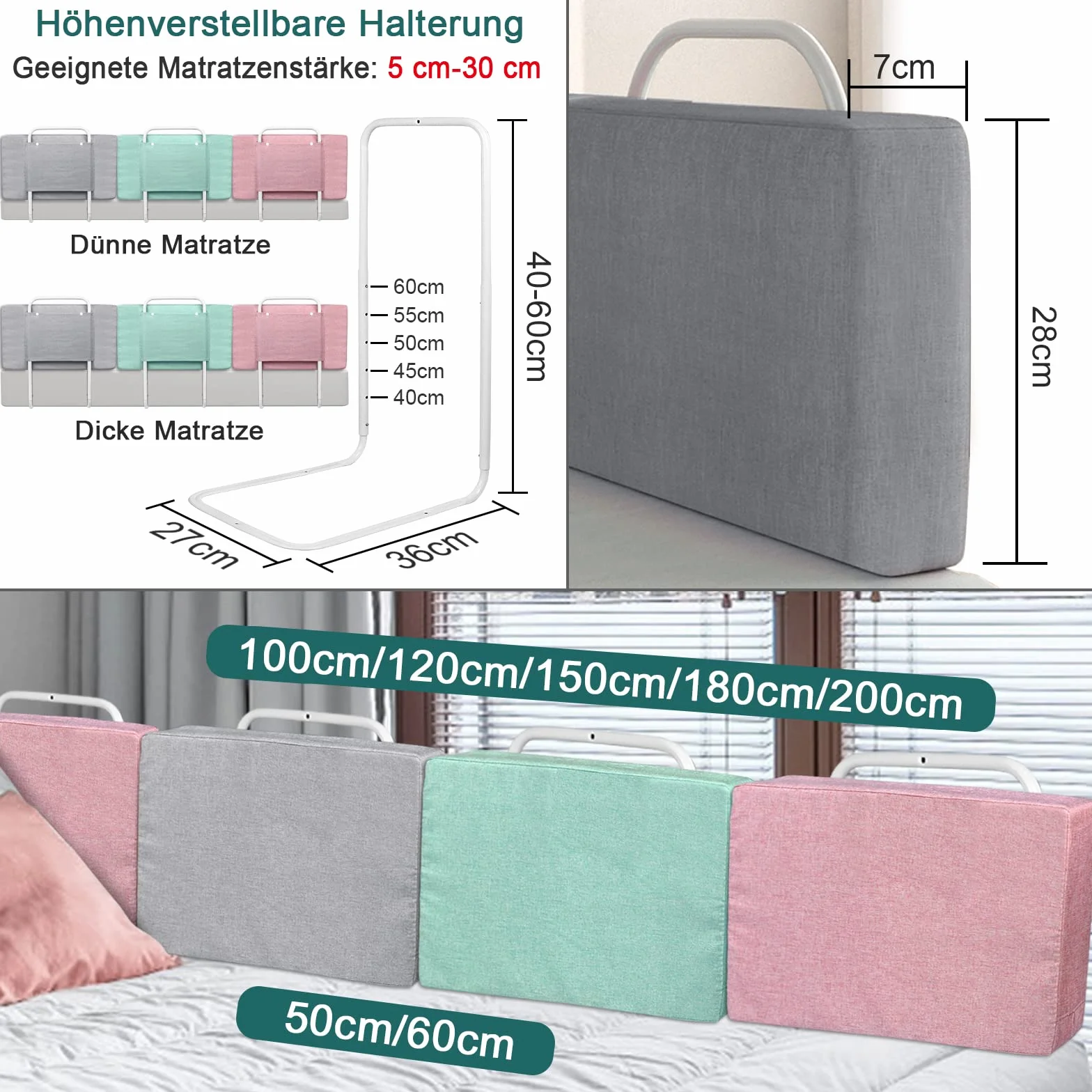Uisebrt - 2 sponde di protezione per letto, 60 cm, protezione anticaduta, per bambini, 5 fori, regolabile in altezza, protezione di sicurezza, per neonati, bambini e ragazzi, 120 cm, colore rosa
