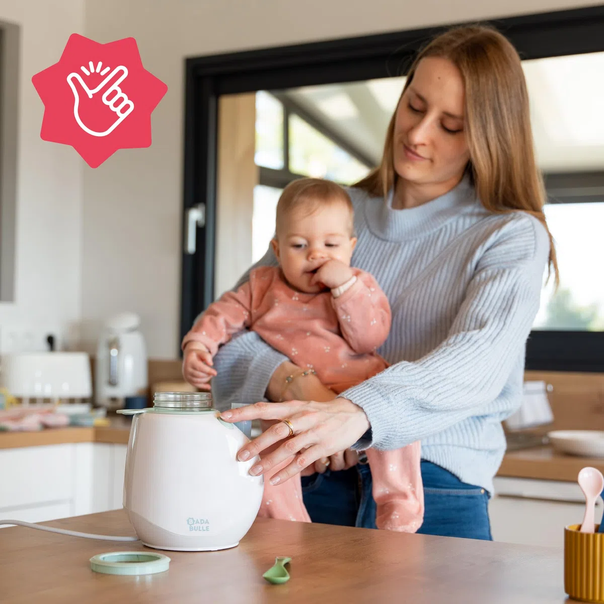 Badabulle Scaldabiberon Casa Easy(+), Riscaldamento a vapore, per la Auto e Casa, universale grazie al suo anello adattatore