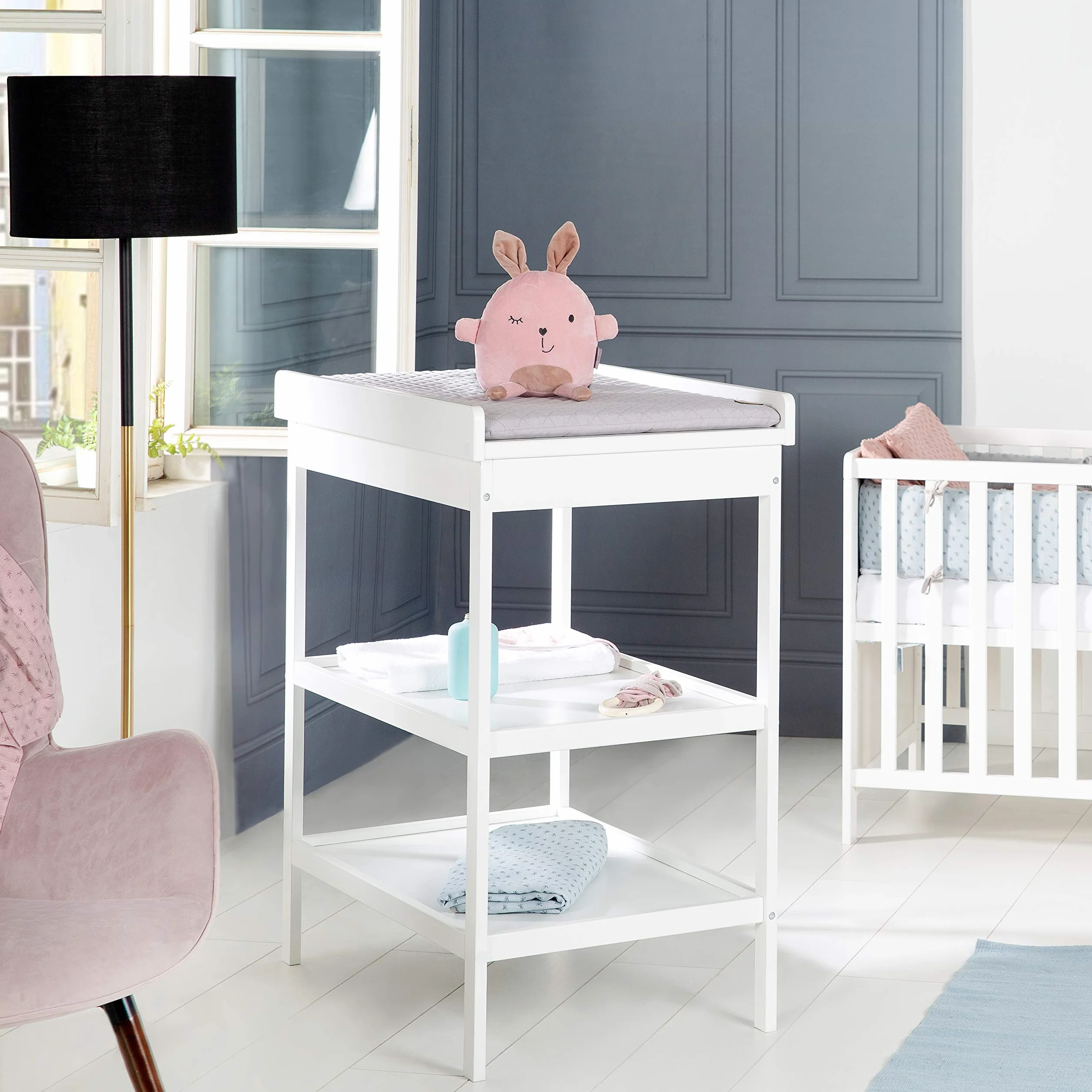 roba Fasciatoio Style Salvaspazio z Materassino Grigio Idrorepellente, Legno Bianco