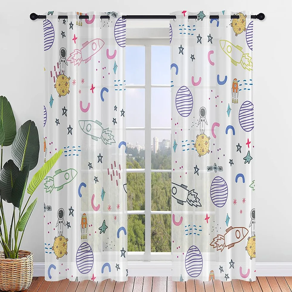 Hiseng 2 Pezzi Tende Voile Trasparente Stelle Luna 140x275cm per Soggiorno Camera