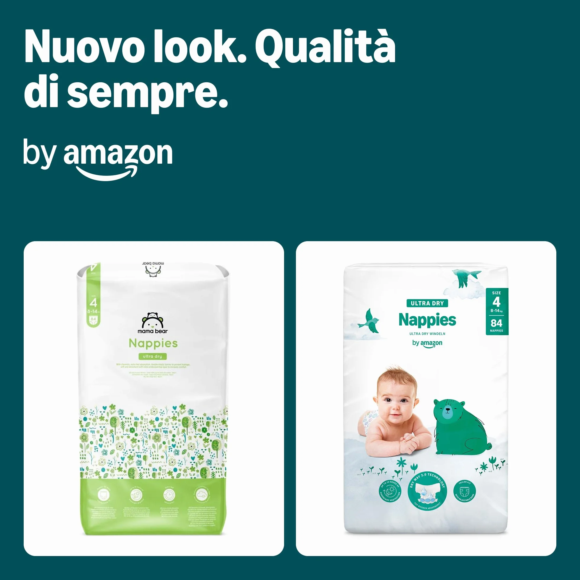 Amazon Ultra Dry Nappies Taglia 4 (8-14kg) con Canali 168 Pannolini 2 Confezioni da 84