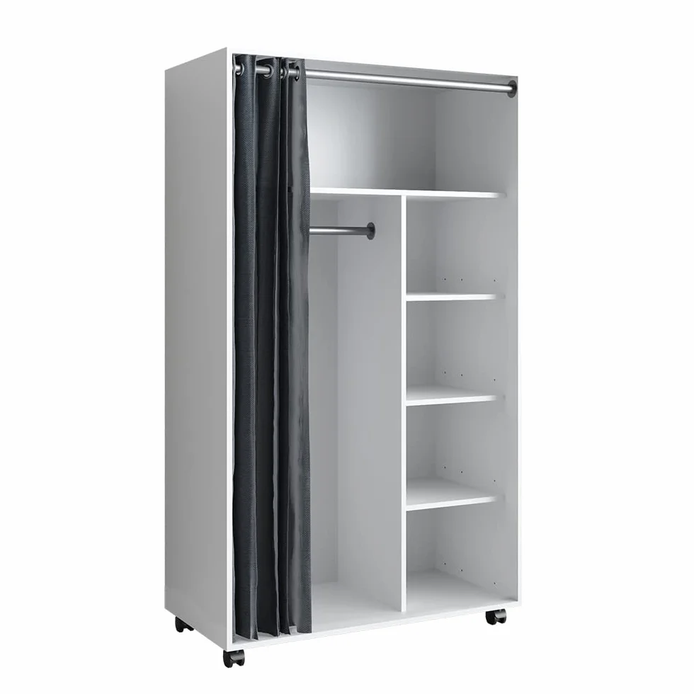 Vicco Armadio multifunzione Doros Bianco 100x168 cm con rulli