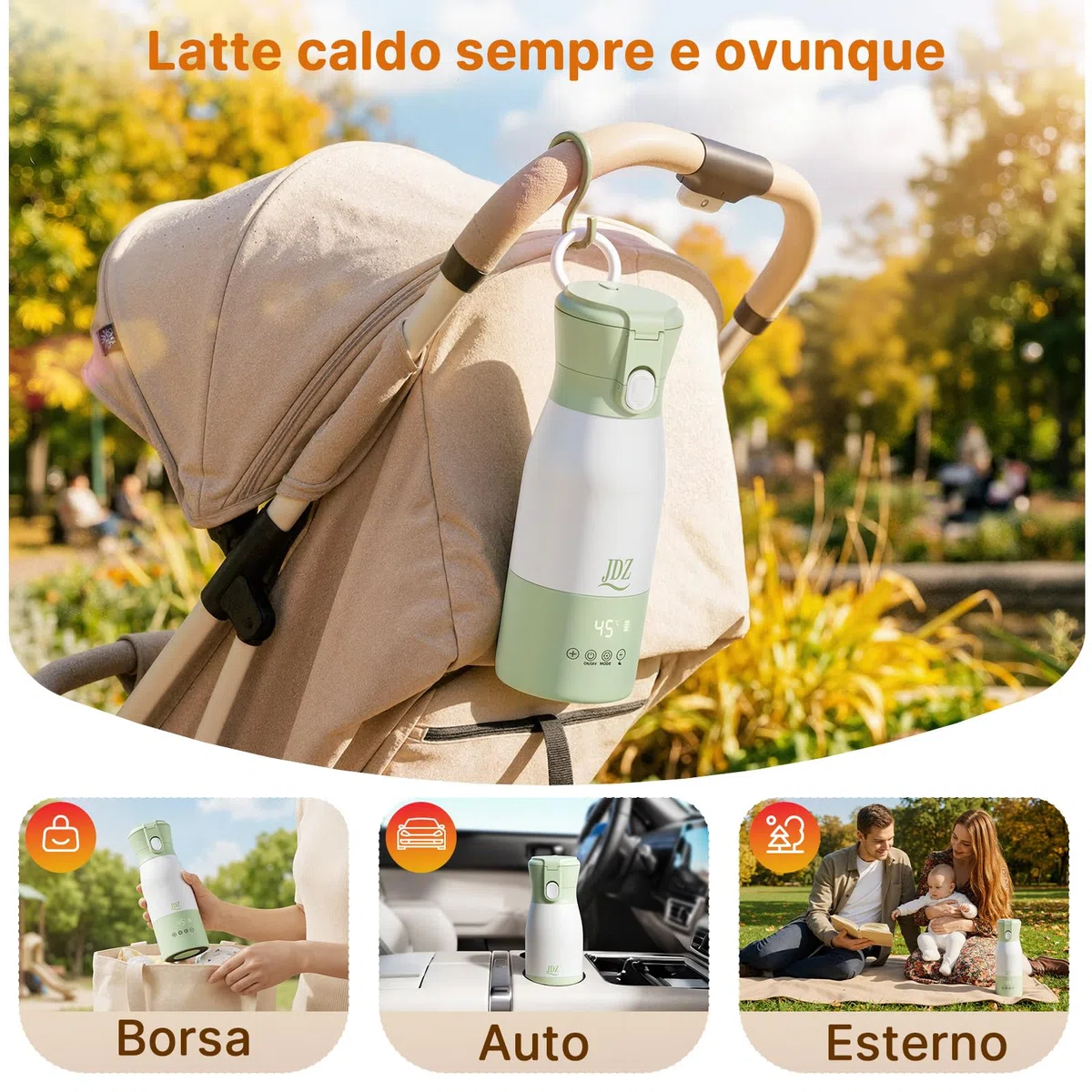 Scaldabiberon Portatile 500ml, Scalda Biberon Elettrico Ricaricabile 16000mAh, Controllo Temperatura Preciso per Latte e Acqua, Ideale per Neonati e Viaggi, Regalo per la Festa della Mamma