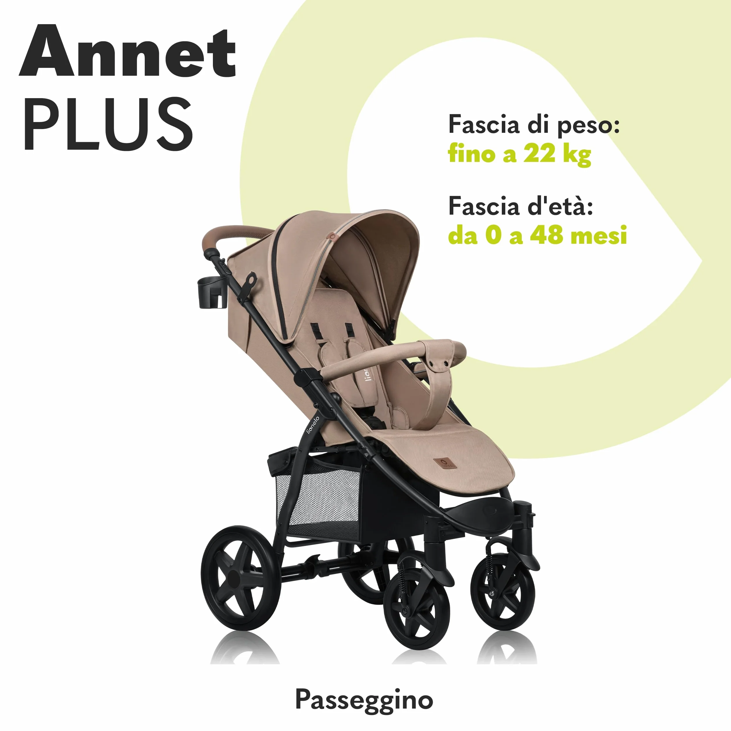 LIONELO Annet passeggino leggero pieghevole grigio regolabile 22 kg ruote EVA cappottina XXL