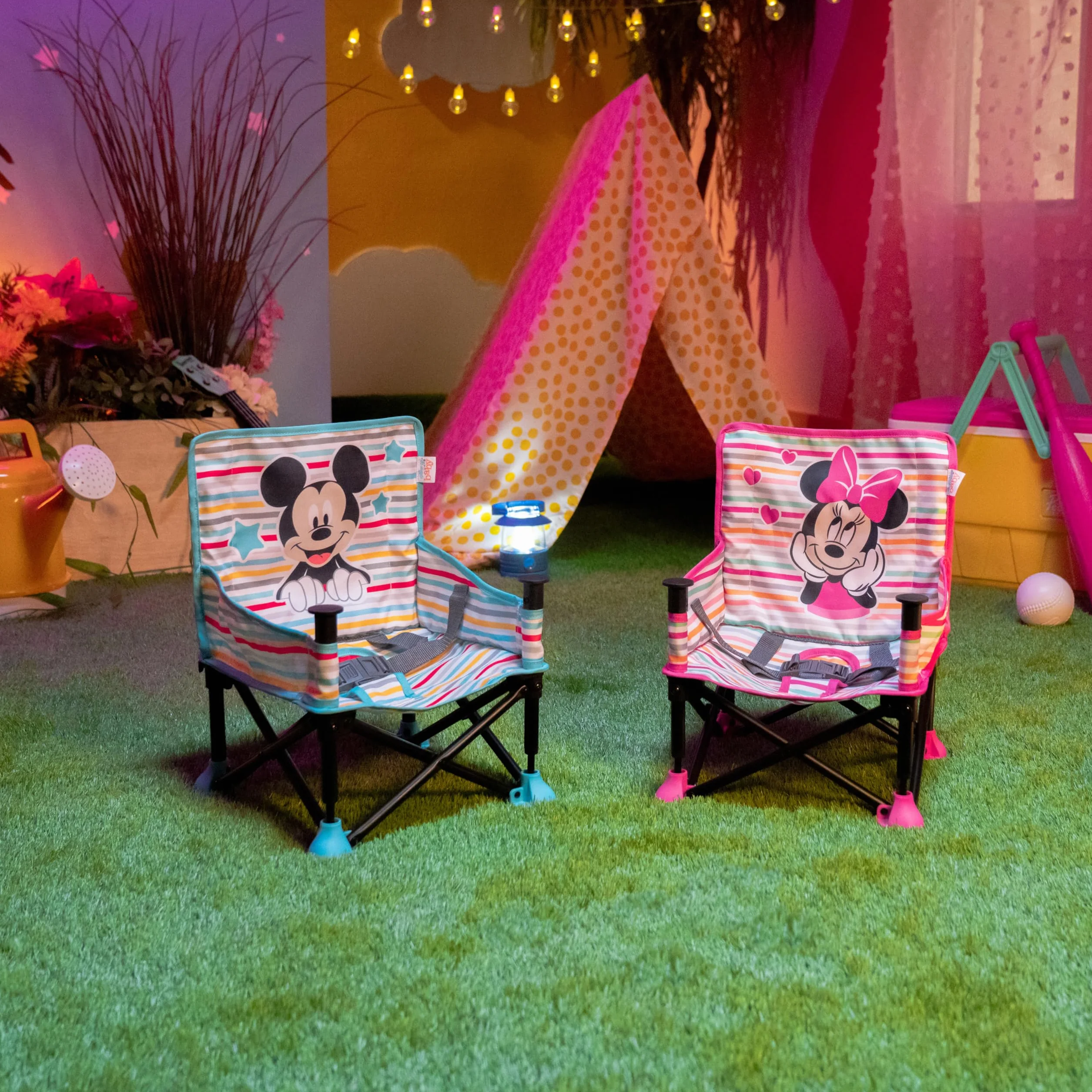 Bright Starts Pop 'N Sit Minnie Mouse Rialzo per sedia portatile con vassoio, verde chiaro, 6 mesi-3 anni